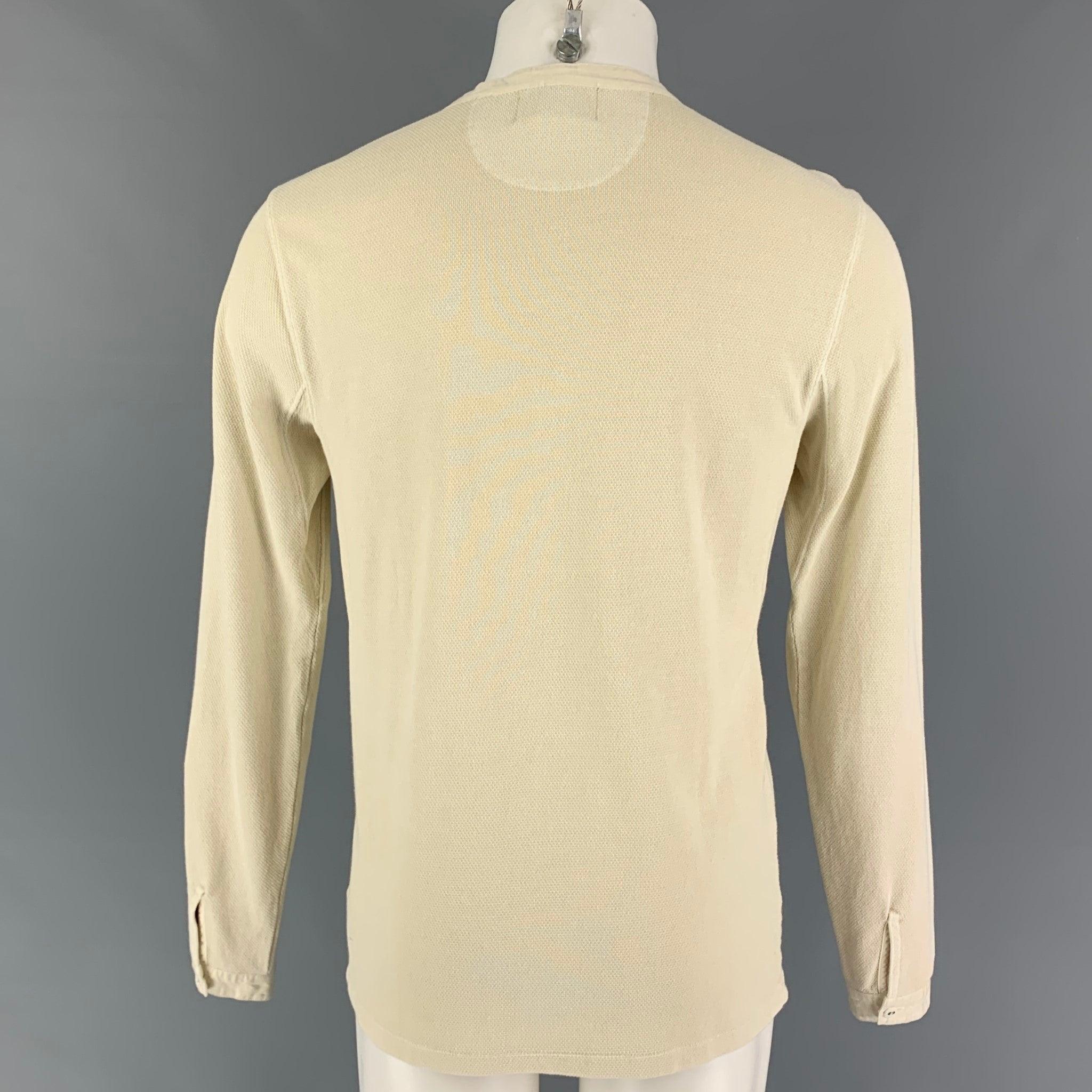 Men's RRL by RALPH LAUREN Size S Beige Textured Cotton Henley Long Sleeve Shirt For Sale