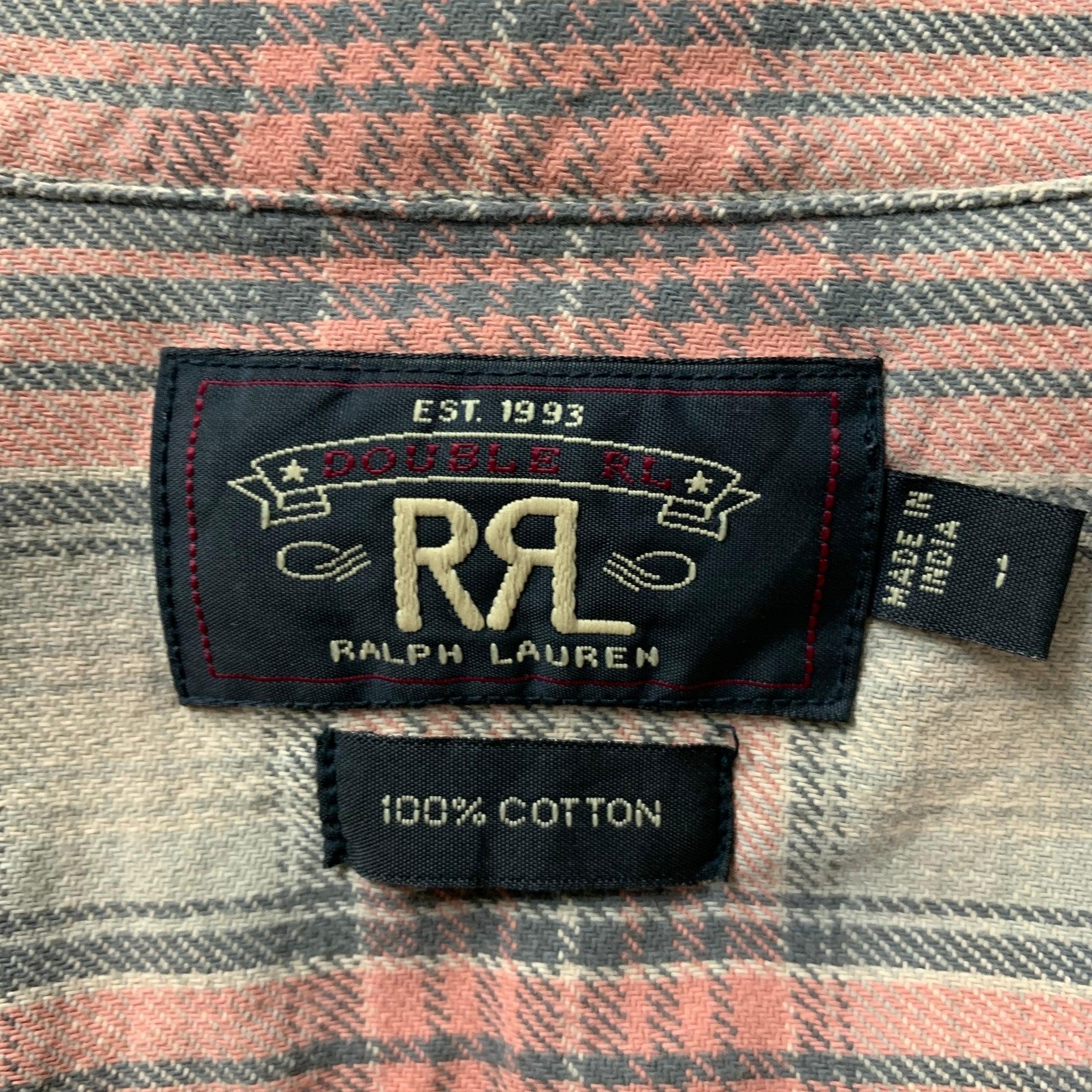 RRL by RALPH LAUREN Size S Pink Beige Cotton Plaid Blouse In Good Condition In San Francisco, CA