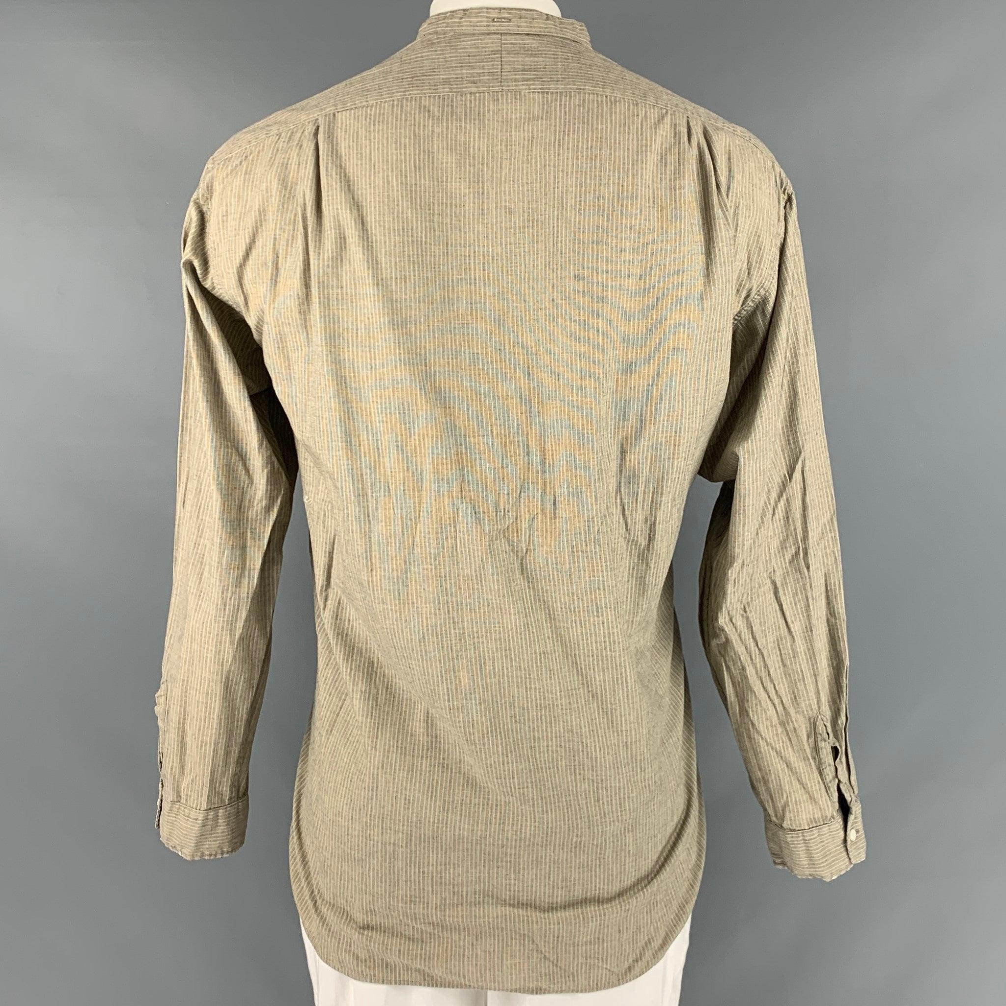 Men's RRL by RALPH LAUREN Size XL Beige Stripe Cotton Long Sleeve Shirt For Sale