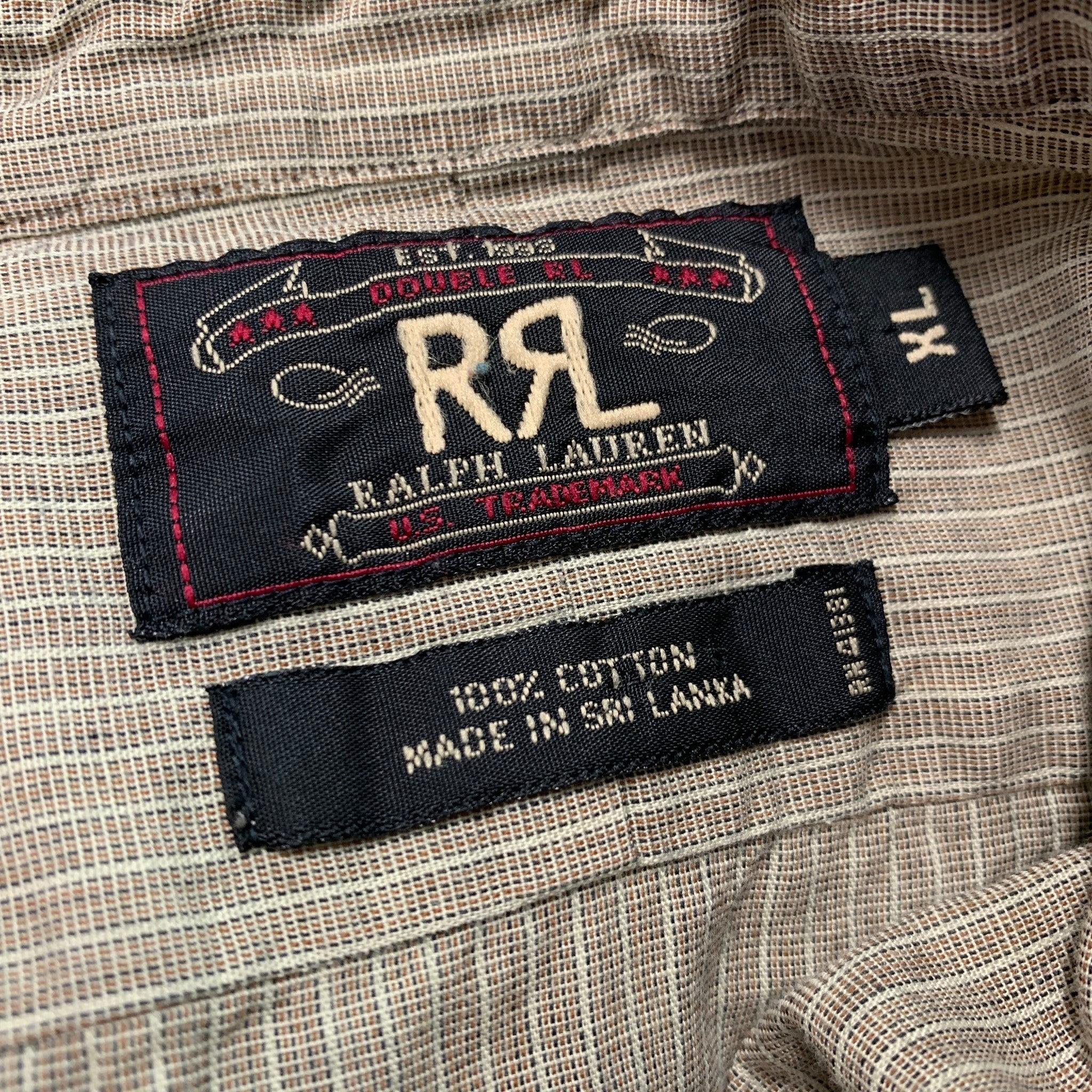 RRL by RALPH LAUREN Size XL Beige Stripe Cotton Long Sleeve Shirt For Sale 2