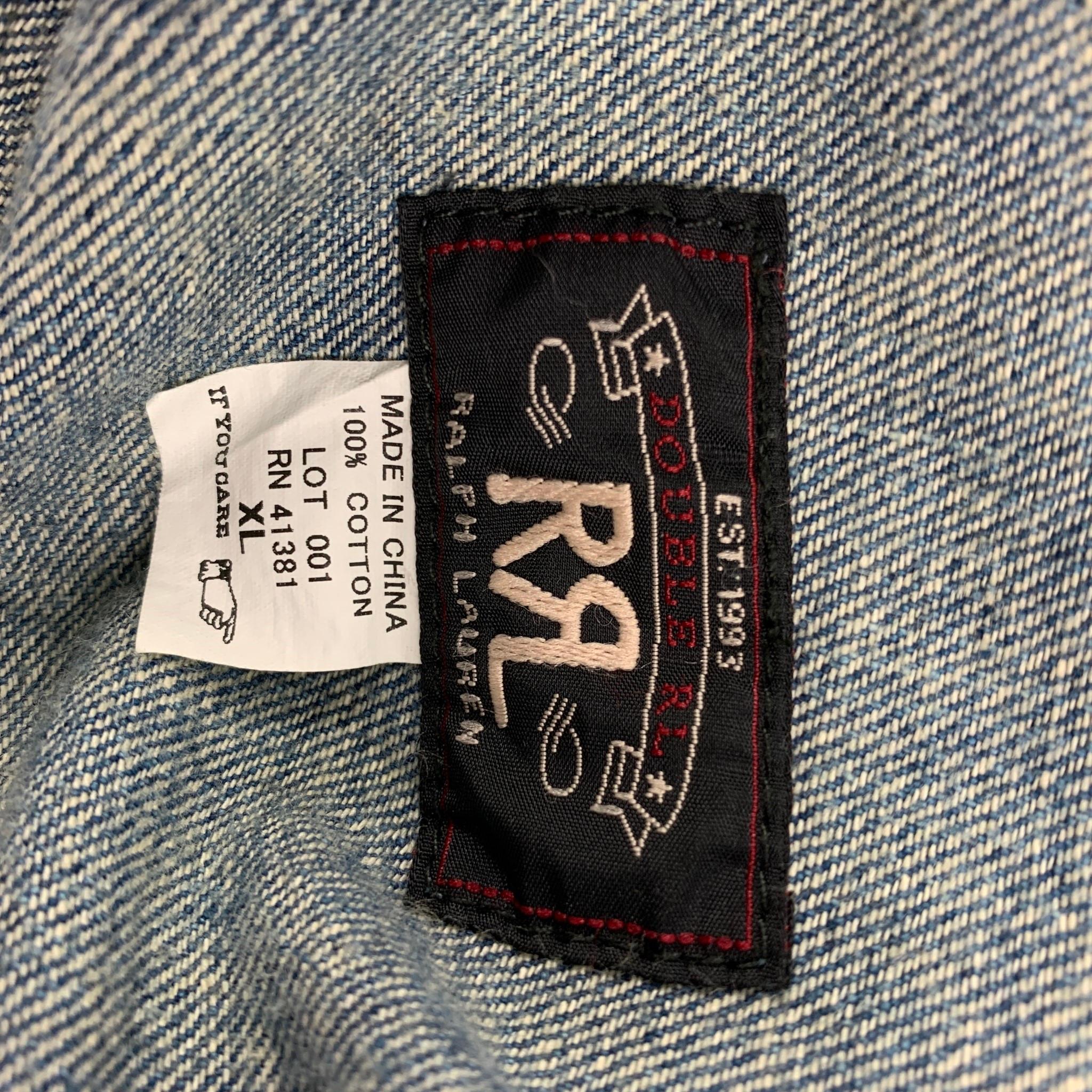 Gray RRL by RALPH LAUREN Size XL Blue Distressed Cotton Denim Jacket