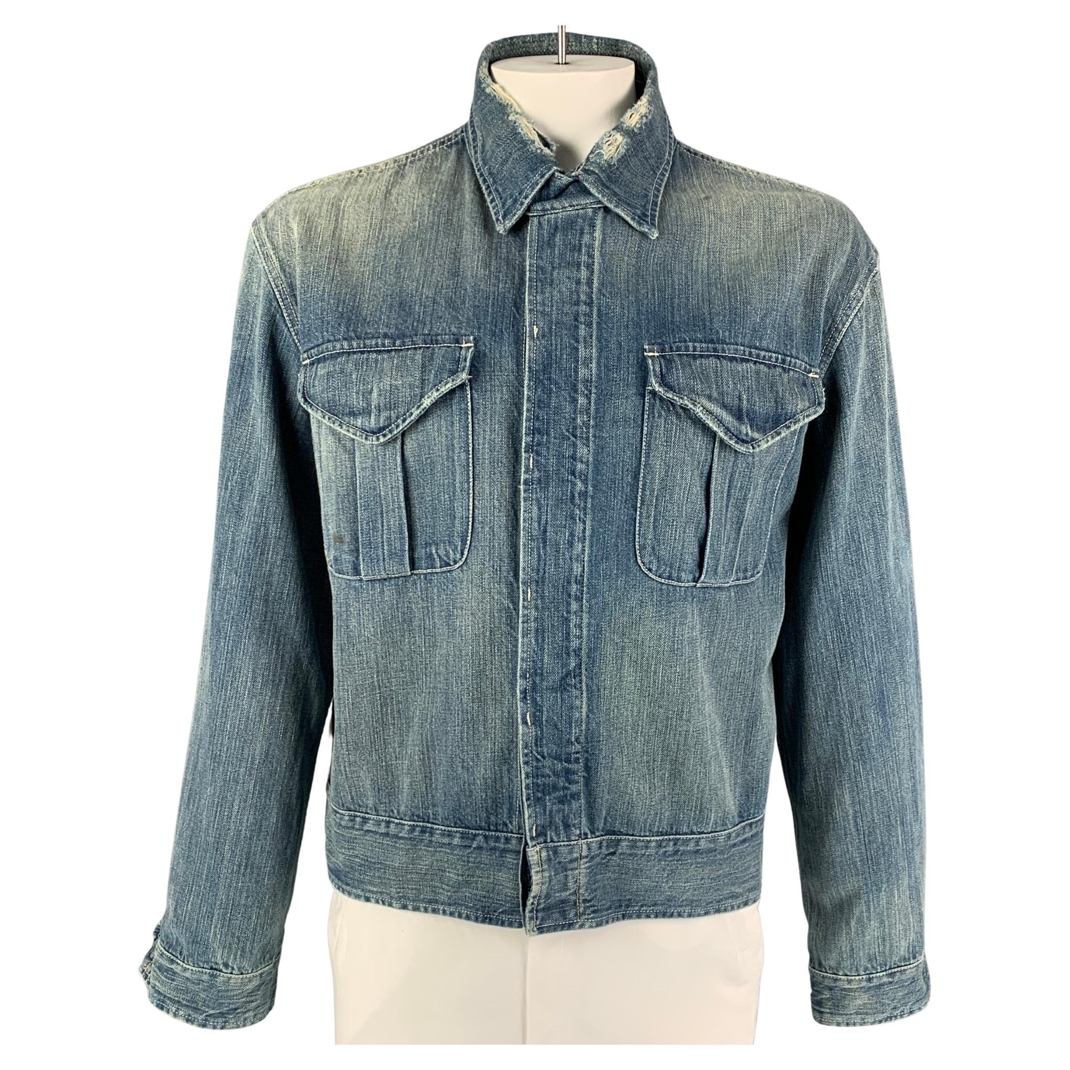 RRL by RALPH LAUREN Size XL Blue Distressed Cotton Denim Jacket
