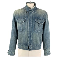 RRL by RALPH LAUREN Size XL Blue Distressed Cotton Denim Jacket