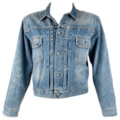 RRL by RALPH LAUREN Size XL Blue Wash Denim Trucker Jacket