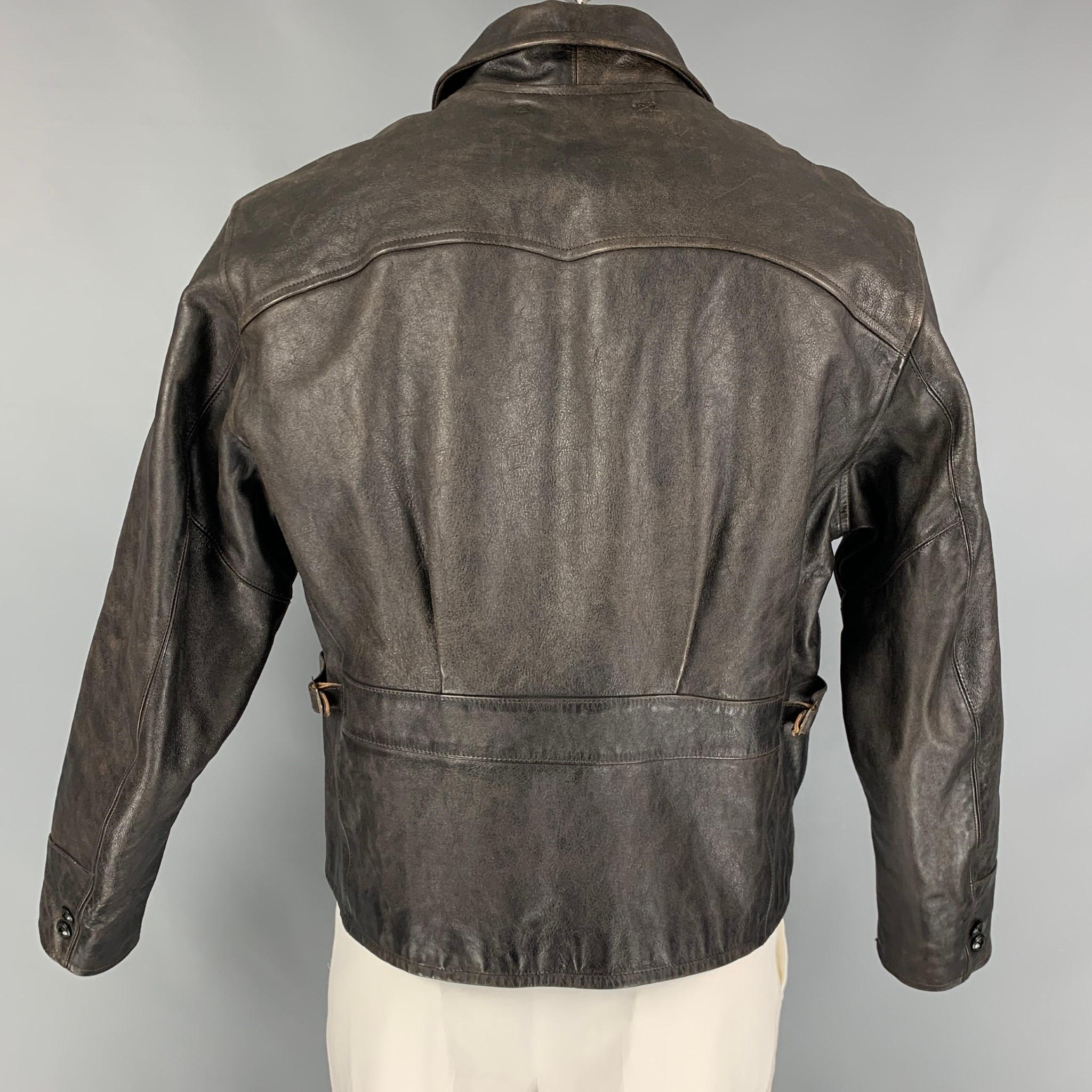 RRL by RALPH LAUREN Size XL Dark Brown Distressed Leather Bomber Jacket In Good Condition In San Francisco, CA