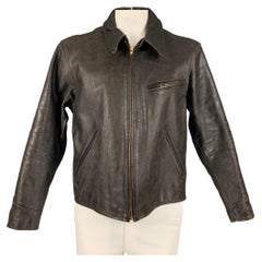 Used RRL by RALPH LAUREN Size XL Dark Brown Distressed Leather Bomber Jacket