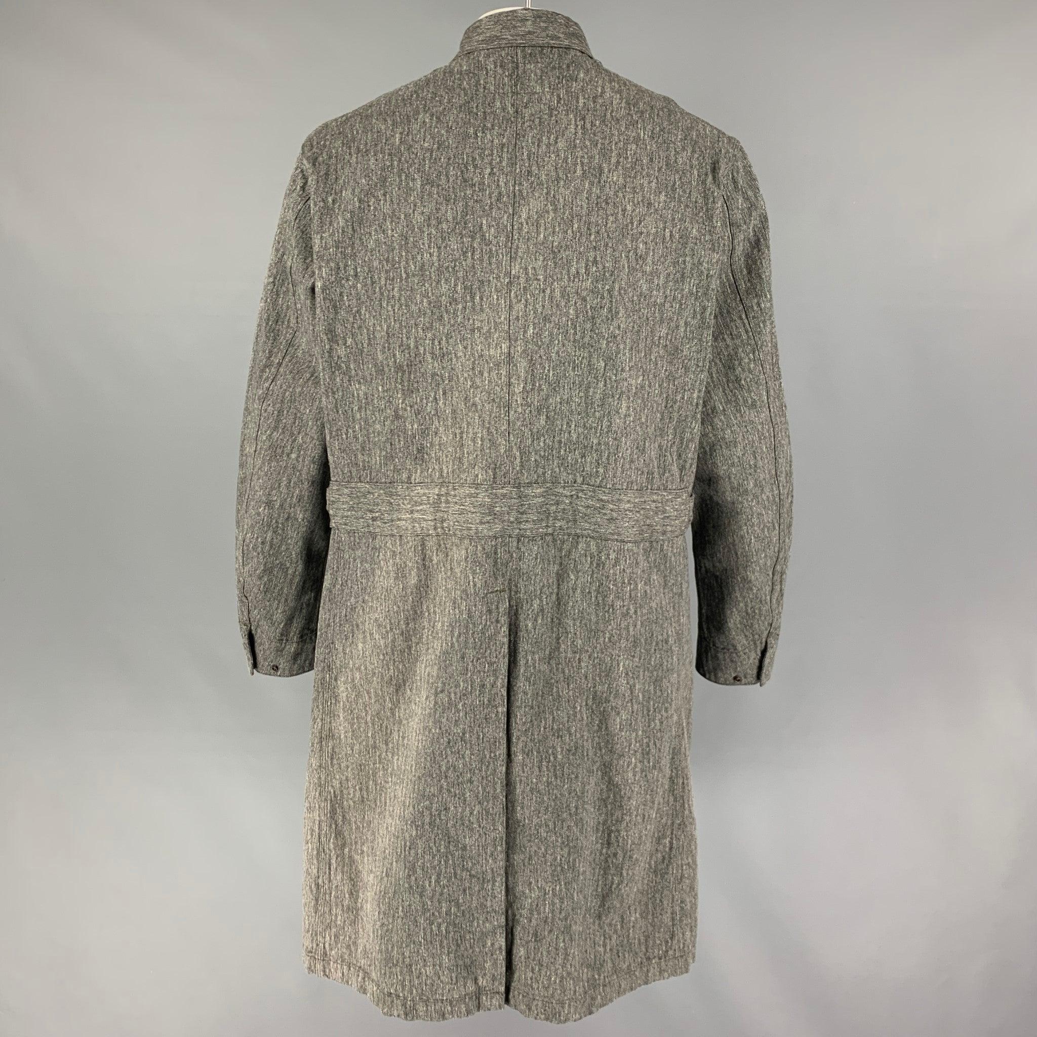 RRL by RALPH LAUREN Size XL Gray Herringbone Cotton Belted Coat In Good Condition For Sale In San Francisco, CA