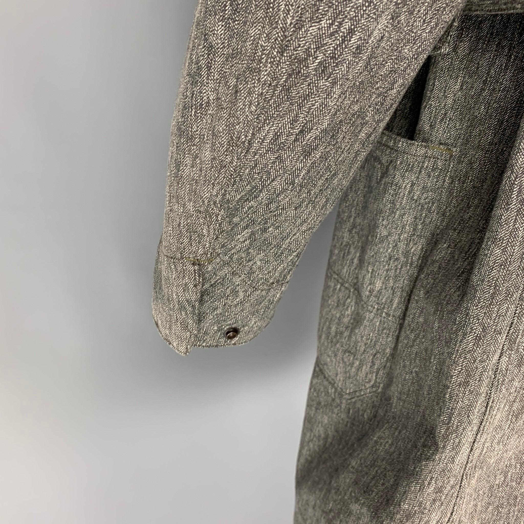 Men's RRL by RALPH LAUREN Size XL Gray Herringbone Cotton Belted Coat For Sale