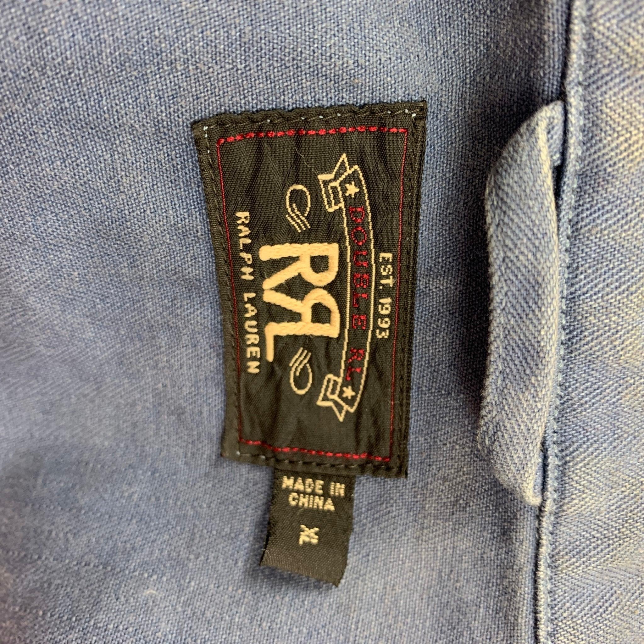 RRL by RALPH LAUREN Size XL Light Blue Washed Cotton Zip Up Jacket For Sale 1