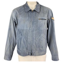 RRL by RALPH LAUREN Size XL Light Blue Washed Cotton Zip Up Jacket