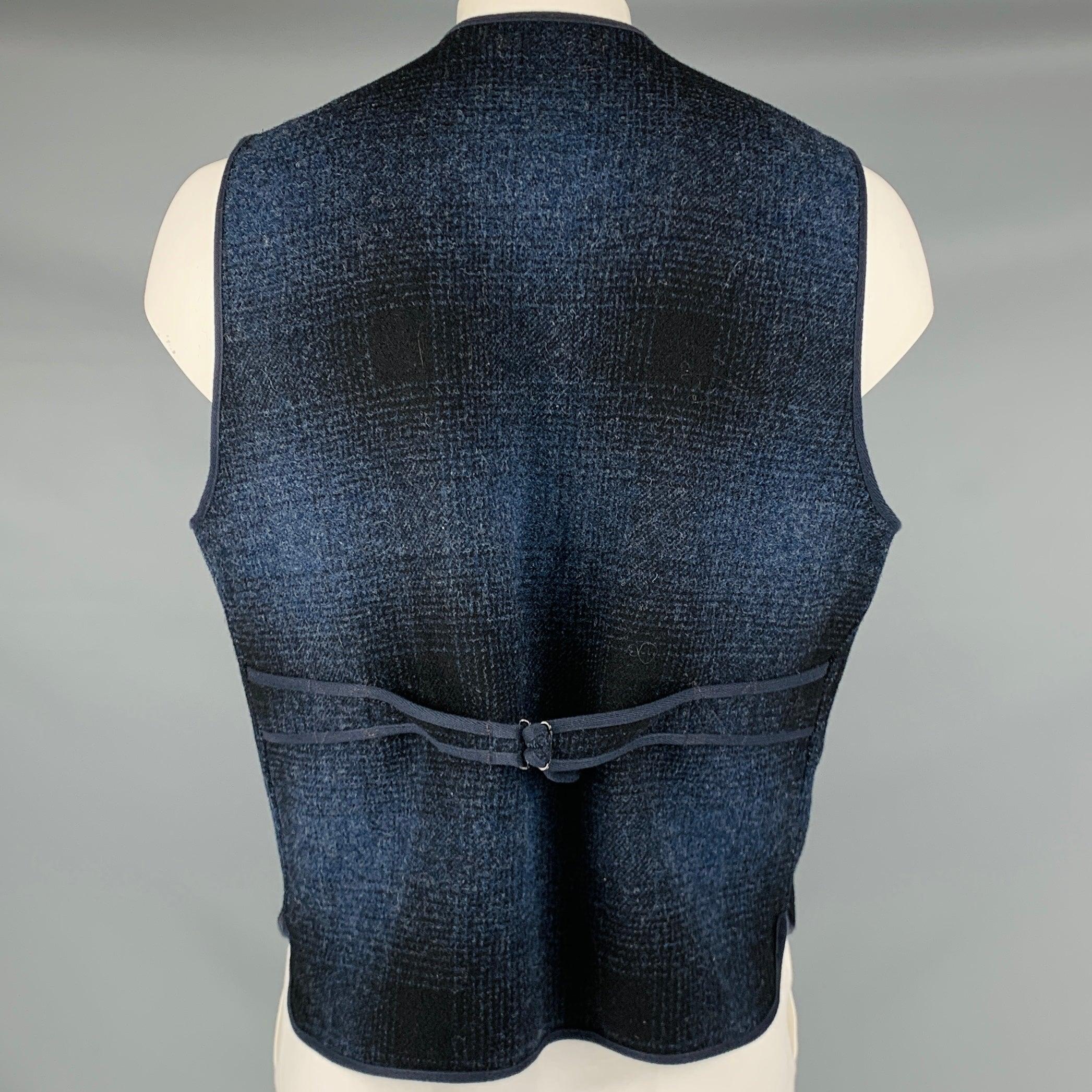 Men's RRL by RALPH LAUREN Size XL Navy Blue Plaid Wool Vest For Sale