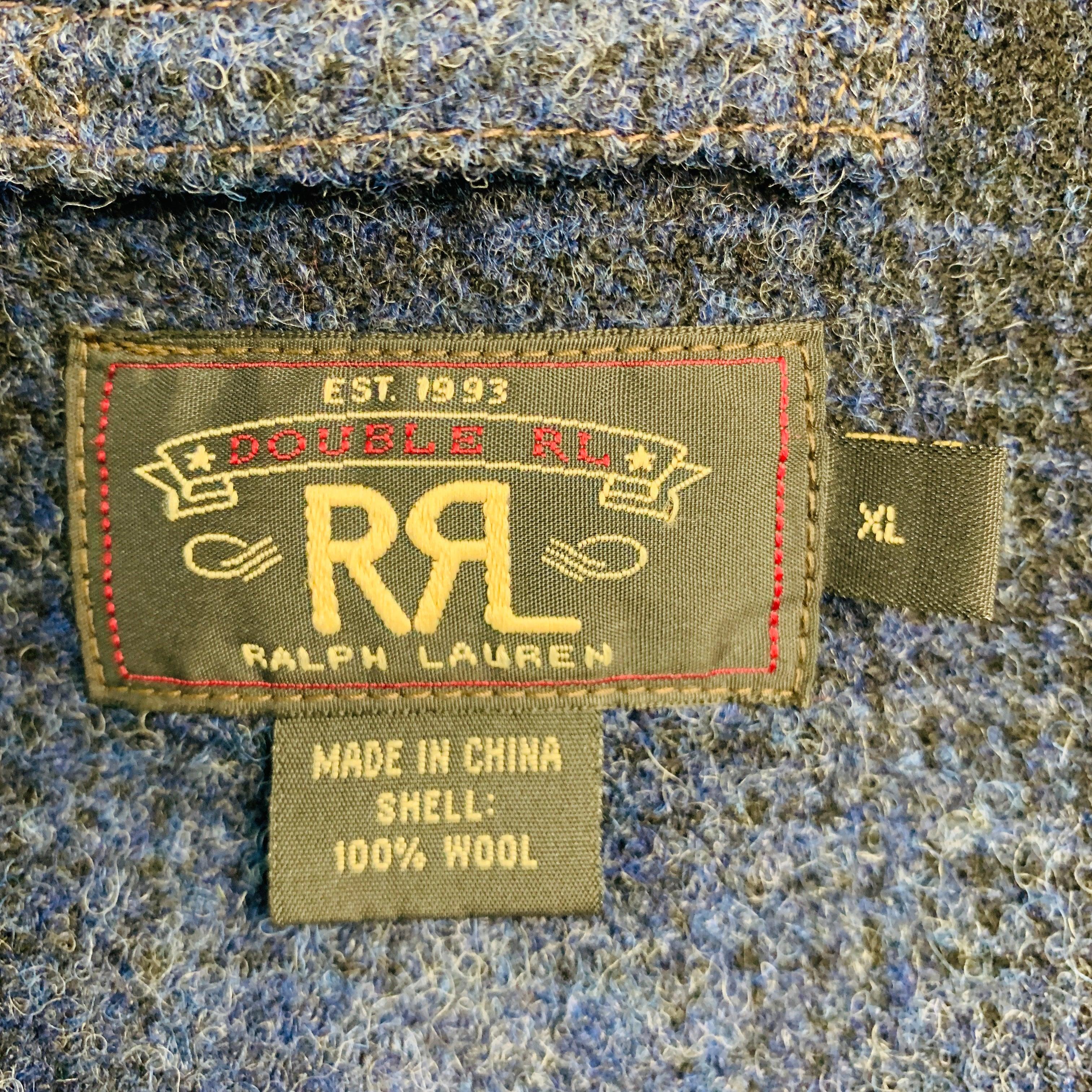 RRL by RALPH LAUREN Size XL Navy Blue Plaid Wool Vest For Sale 1