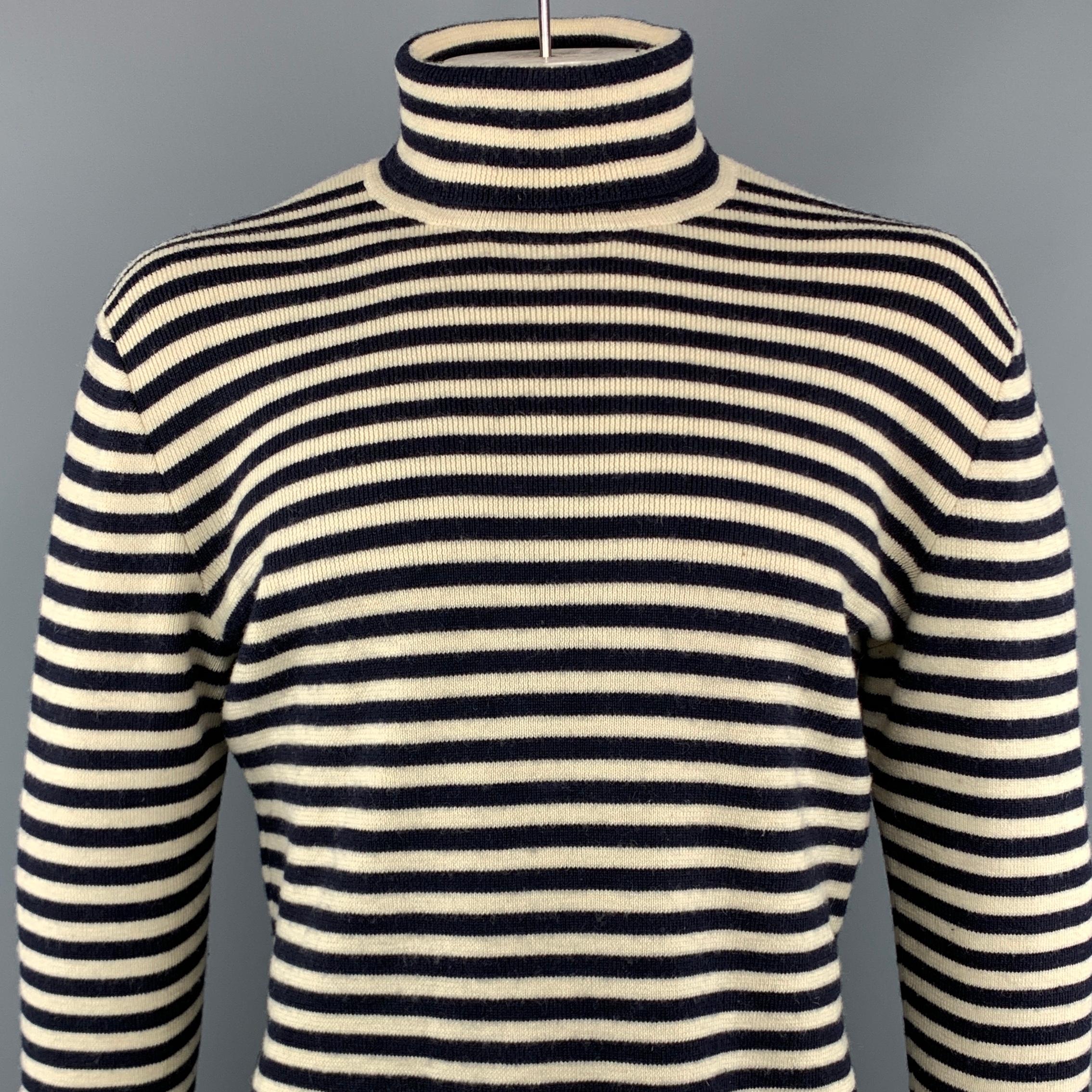 Black RRL by RALPH LAUREN Size XL Navy & Cream Stripe Wool Turtleneck Sweater