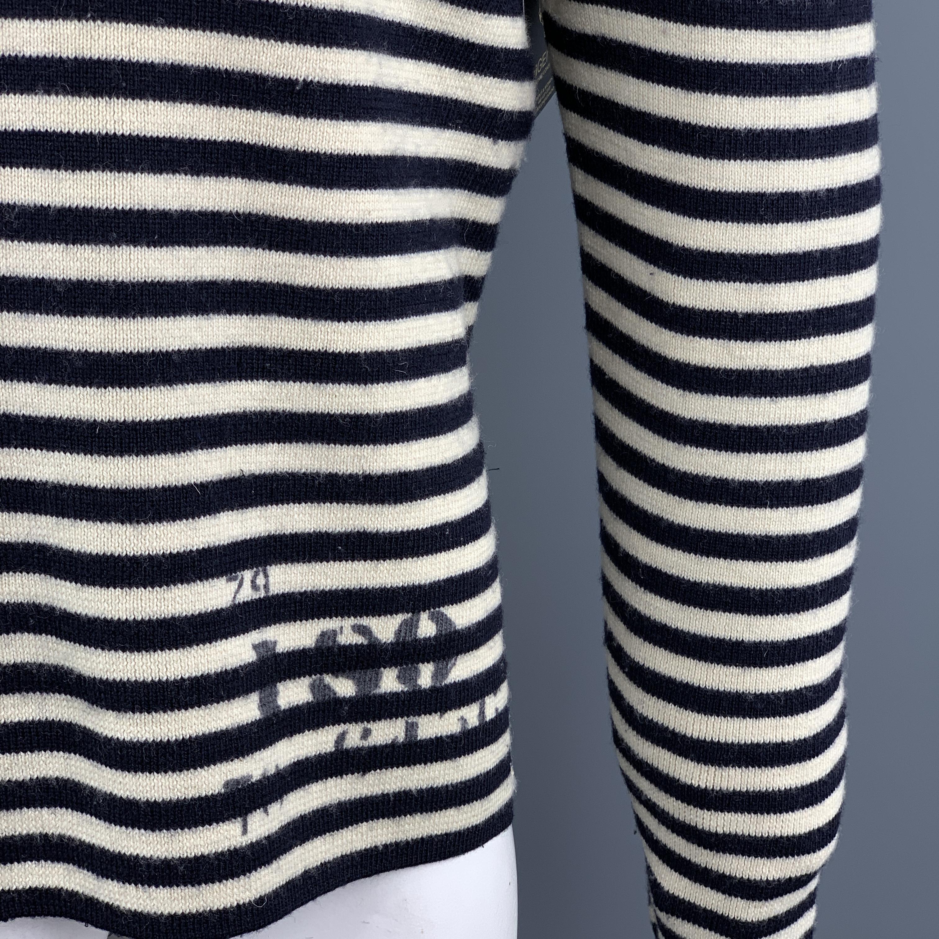 RRL by RALPH LAUREN Size XL Navy & Cream Stripe Wool Turtleneck Sweater In Excellent Condition In San Francisco, CA