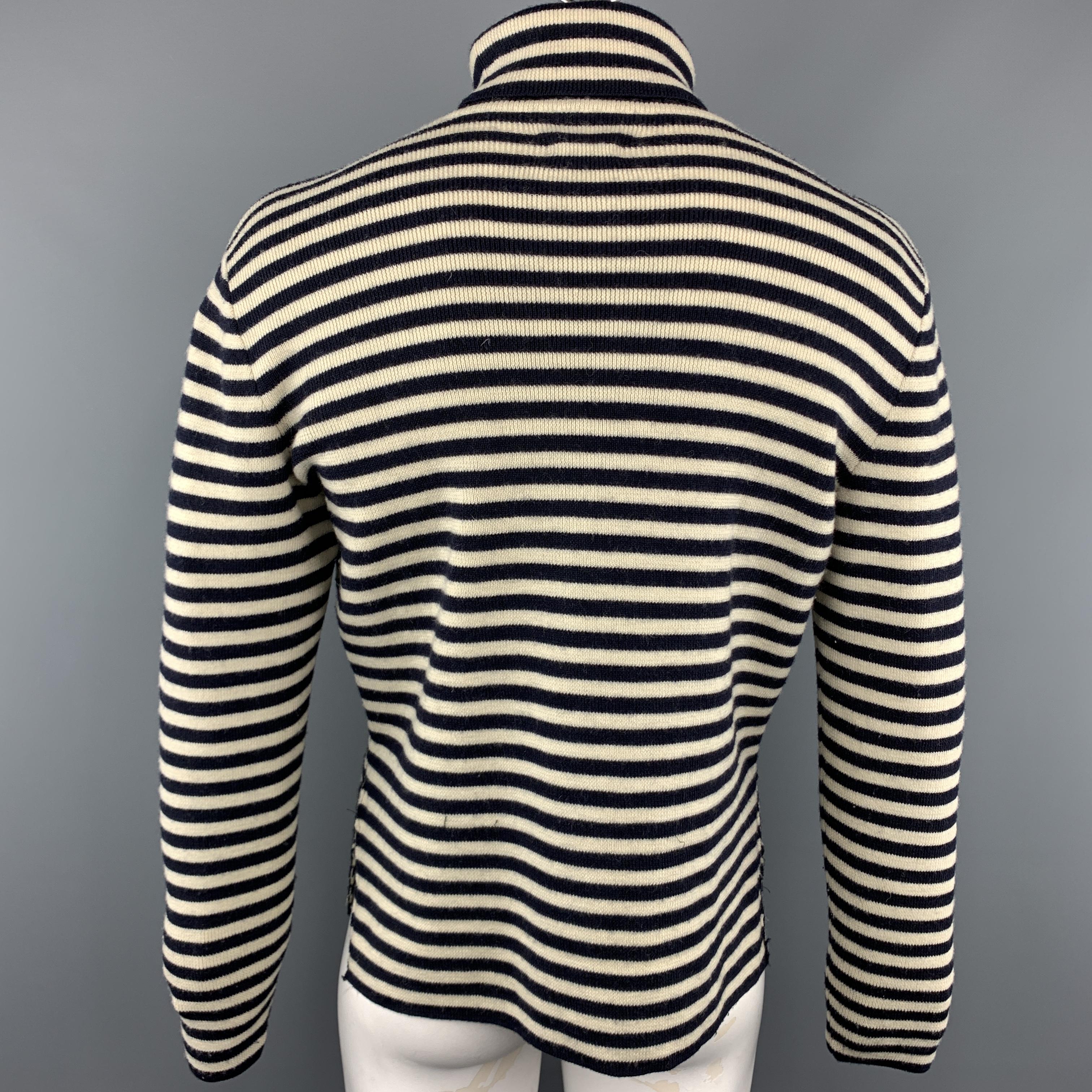 RRL by RALPH LAUREN Size XL Navy & Cream Stripe Wool Turtleneck Sweater 1