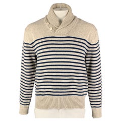 RRL by RALPH LAUREN Size XL Oatmeal Navy Stripe Cotton Linen Sweater