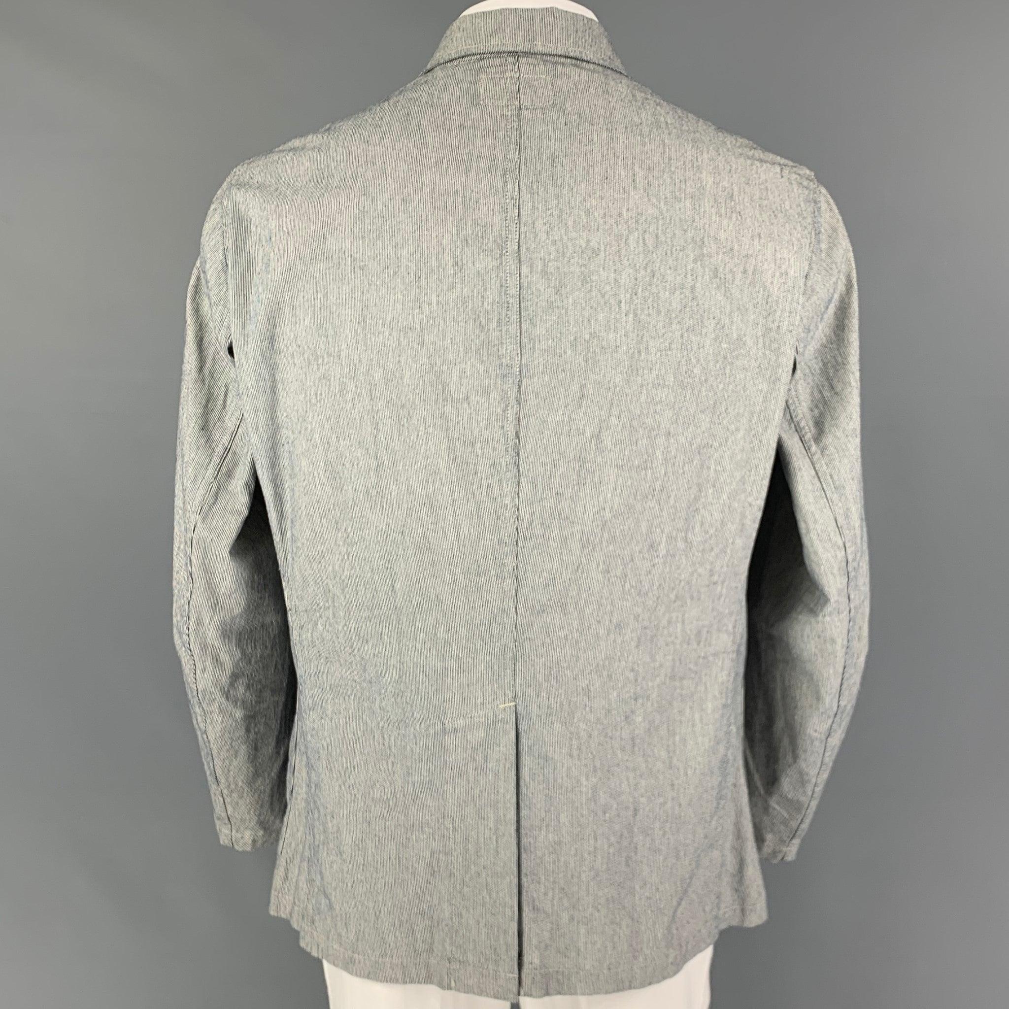 RRL by RALPH LAUREN Size XL White Navy Pinstripe Cotton Sport Coat In Good Condition In San Francisco, CA