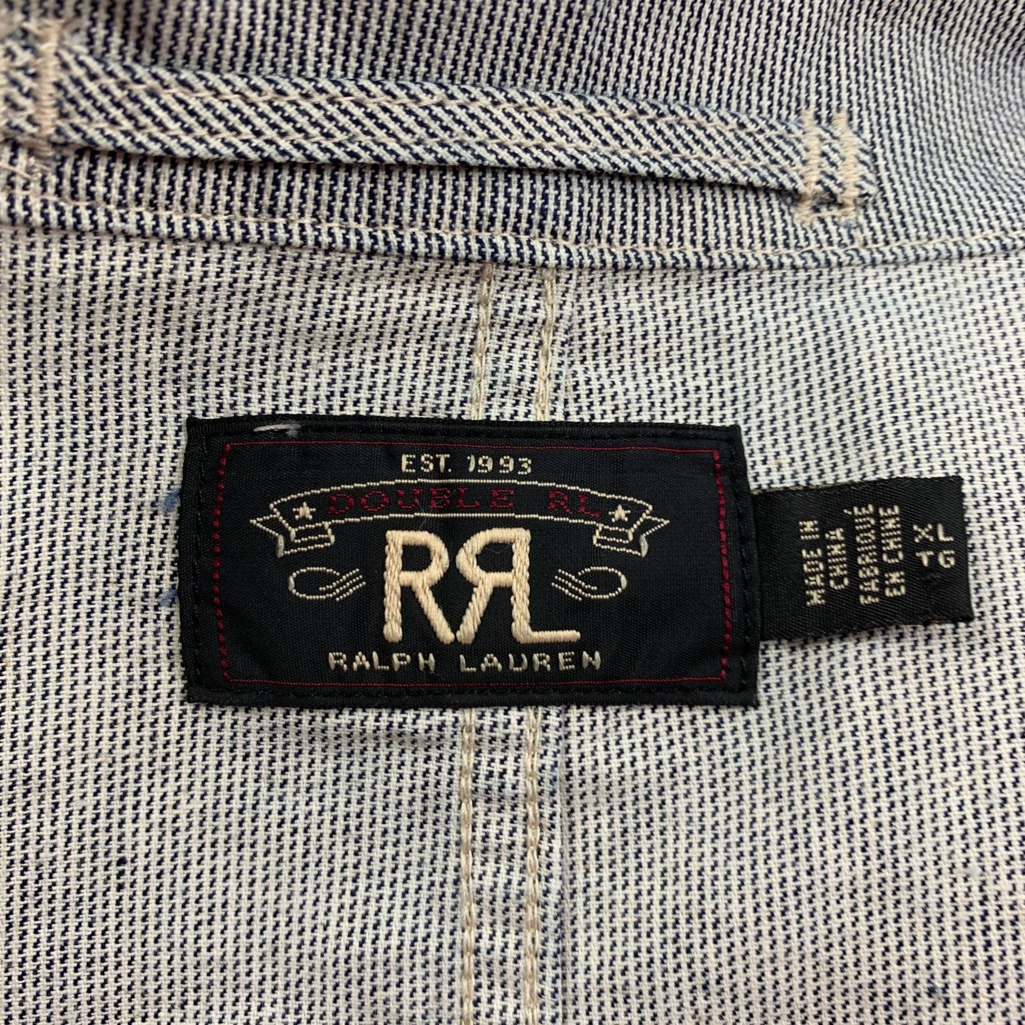 RRL by RALPH LAUREN Size XL White Navy Pinstripe Cotton Sport Coat 1