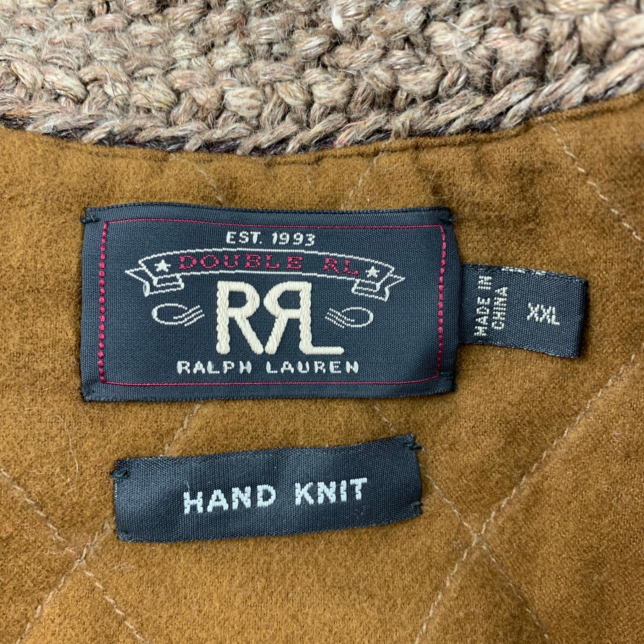 RRL by RALPH LAUREN Size XXL Red & Tan Hand Knit Linen Blend Zip Up Vest In Good Condition In San Francisco, CA