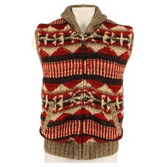 RRL by RALPH LAUREN Size XXL Red & Tan Hand Knit Linen Blend Zip Up Vest