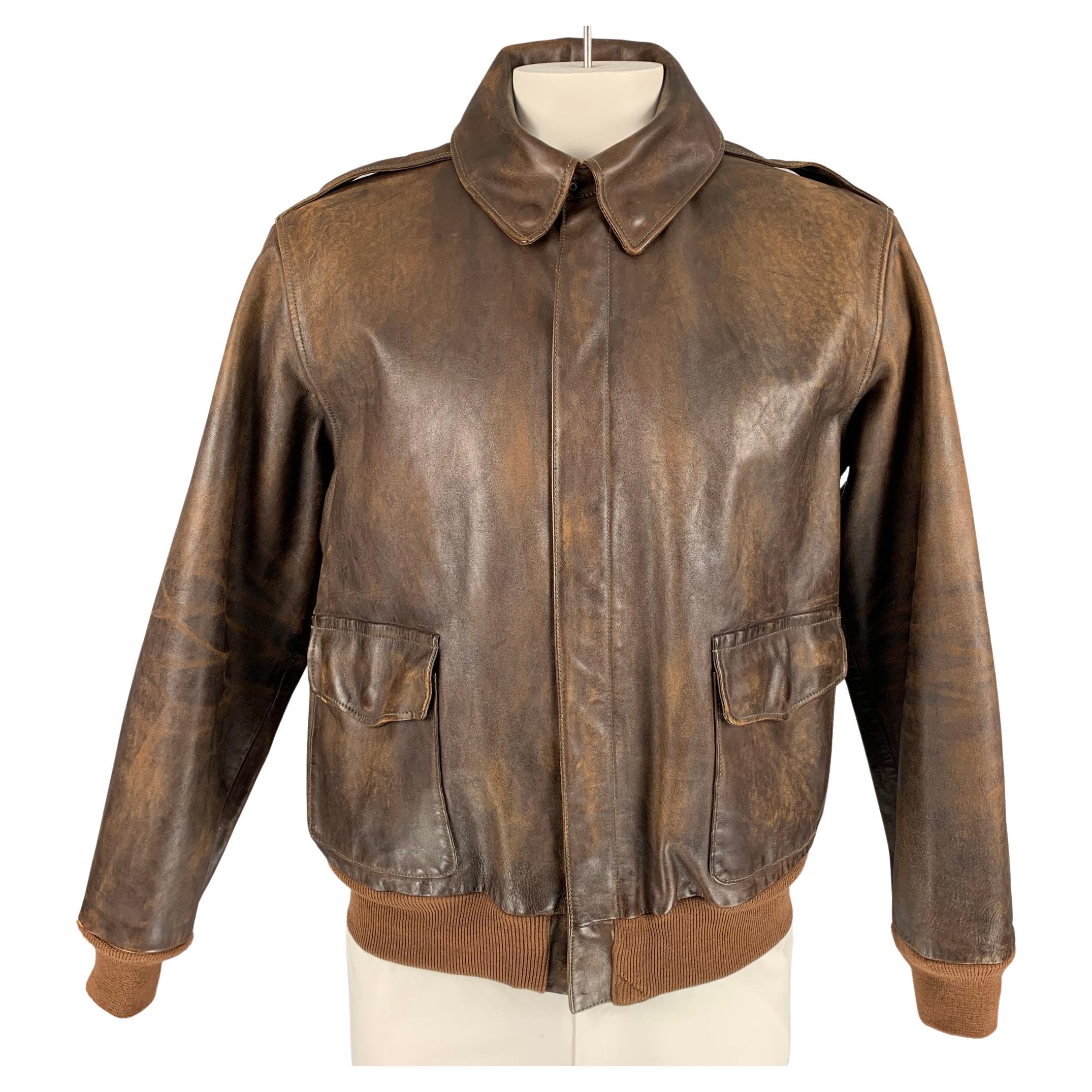 RRL by RALPH LAUREN Type A-2 Size XL Brown Distressed Leather Bomber Jacket  at 1stDibs