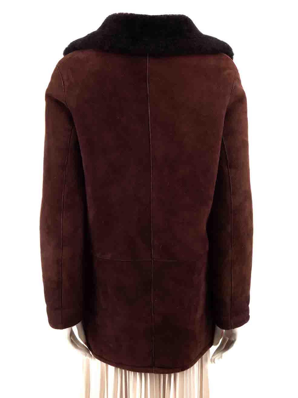 RRM Burgundy Suede Shearling Lined Coat Size M In Good Condition For Sale In London, GB