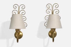 Røros, Wall Lights, Brass, Fabric, Norway, 1950s