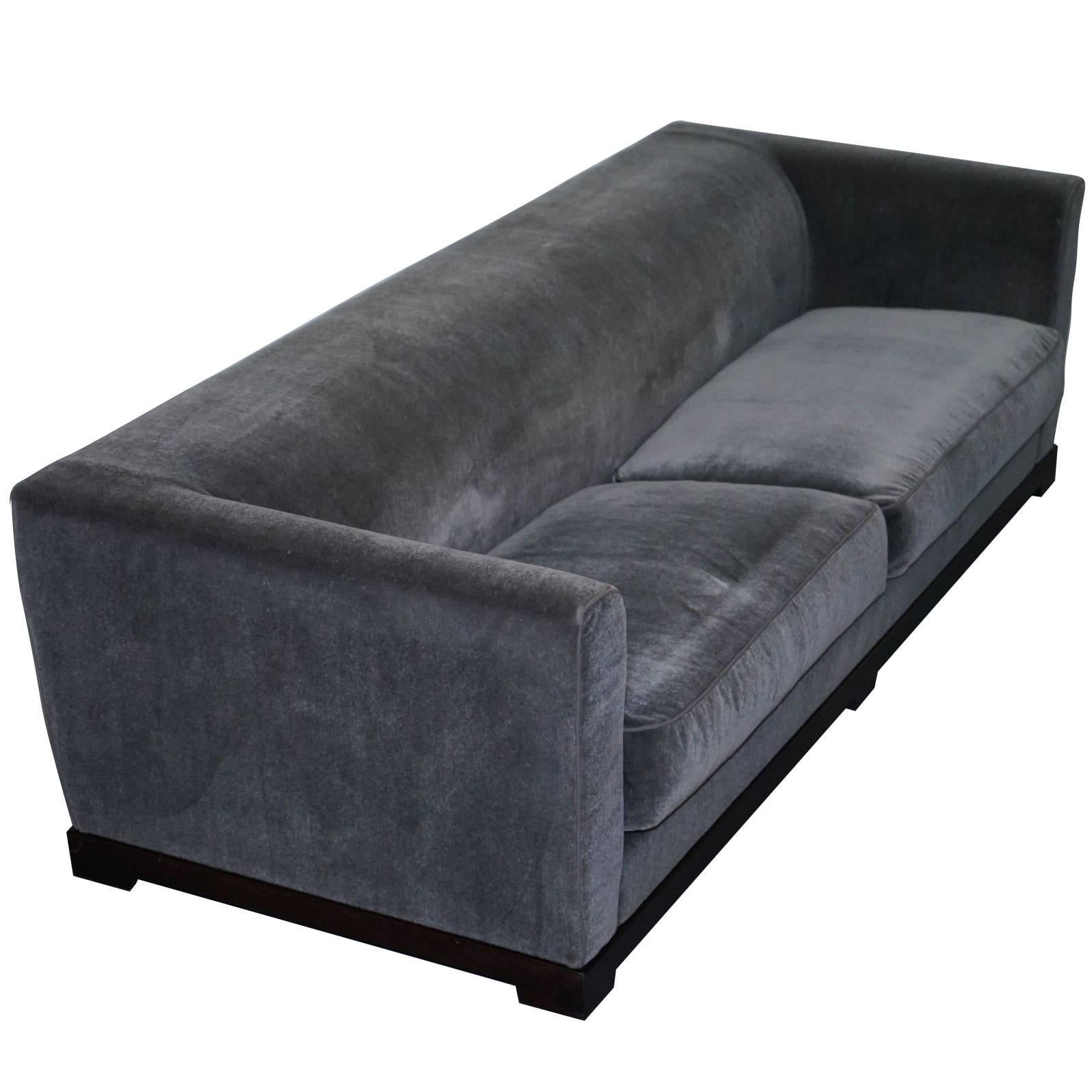 Promemoria Wanda Four-Seat Grey Velvet Silky Sofa, Feather Filled