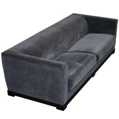 Promemoria Wanda Four-Seat Grey Velvet Silky Sofa, Feather Filled
