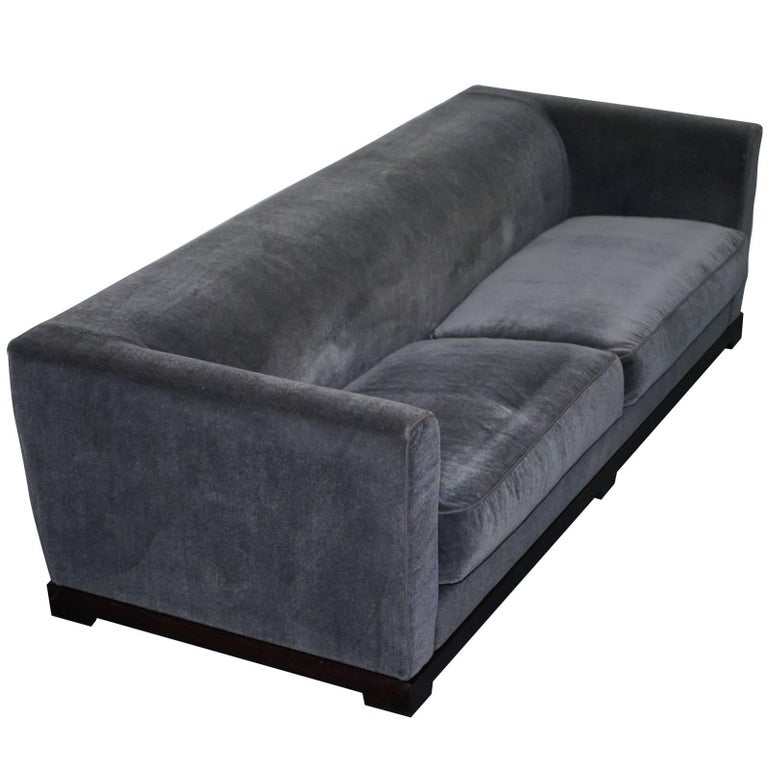 Promemoria Wanda FourSeat Grey Velvet Silky Sofa, Feather Filled at