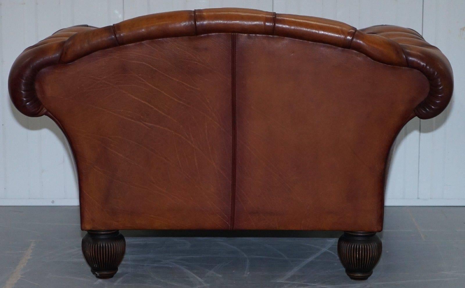 Tetrad Oskar Chesterfield Vintage Brown Leather Armchair Part of Suite 2