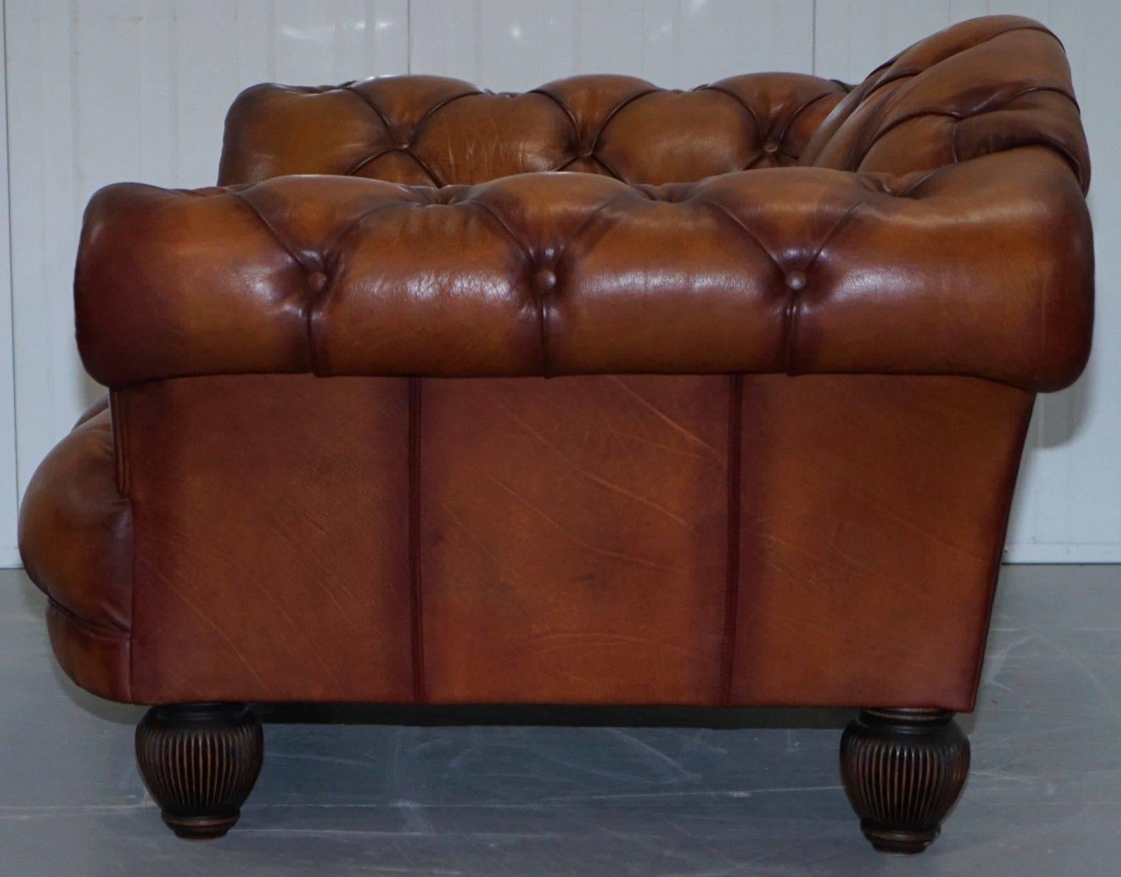 Tetrad Oskar Chesterfield Vintage Brown Leather Armchair Part of Suite 3
