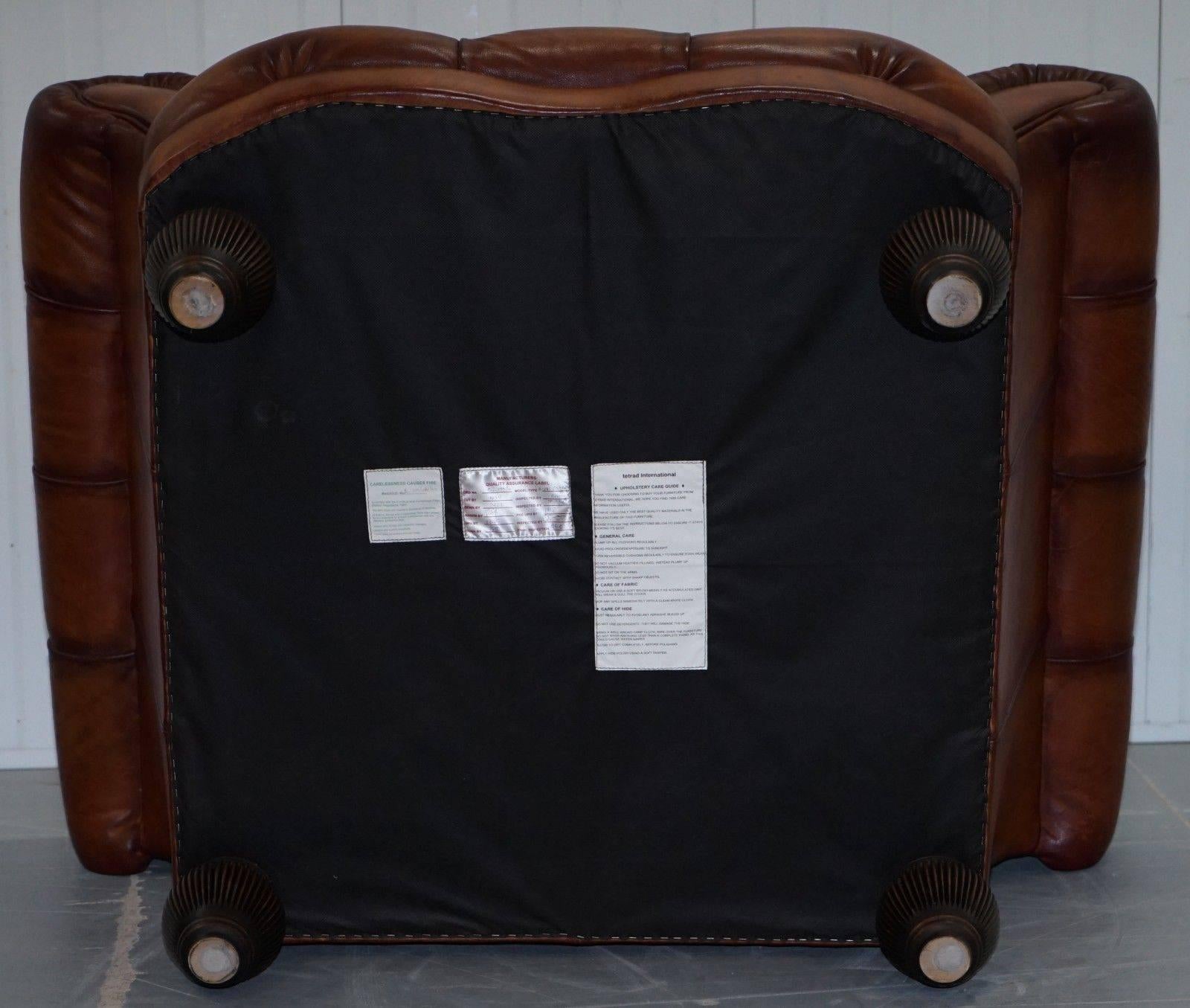 Tetrad Oskar Chesterfield Vintage Brown Leather Armchair Part of Suite 4