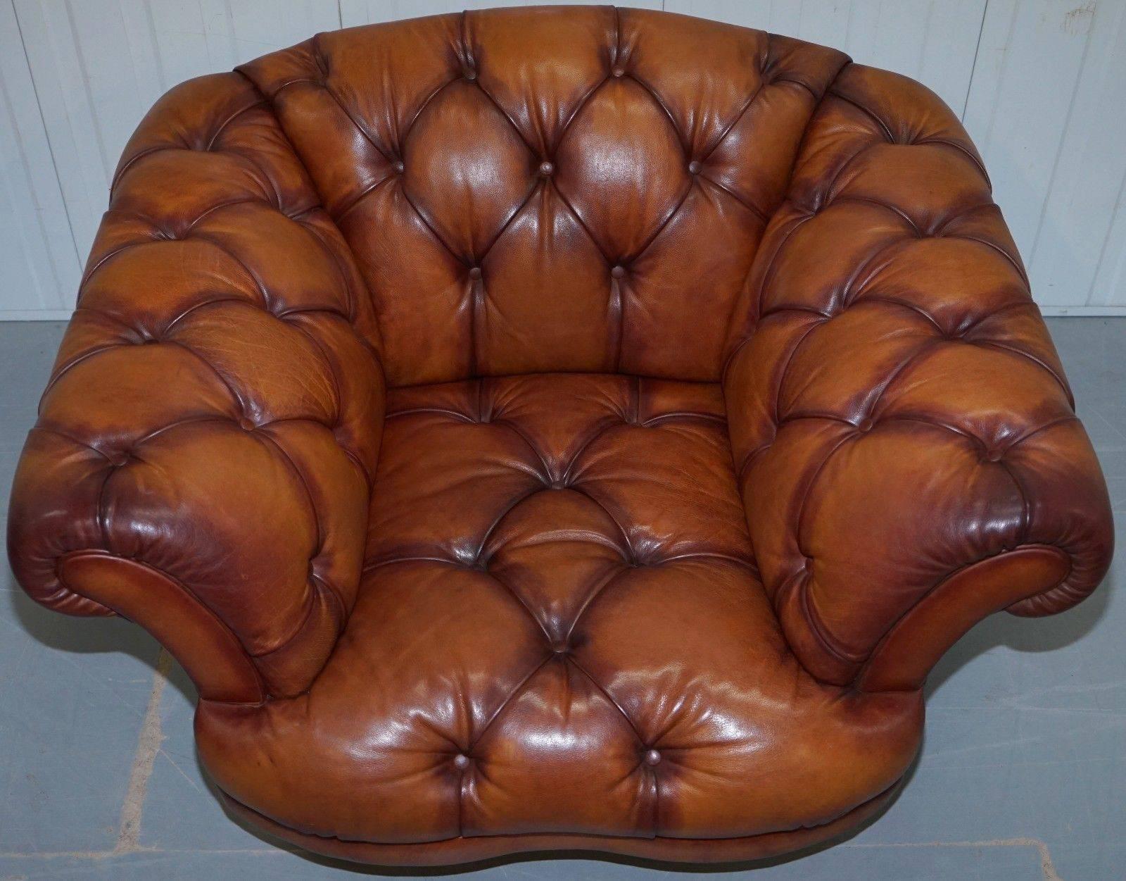 British Tetrad Oskar Chesterfield Vintage Brown Leather Armchair Part of Suite
