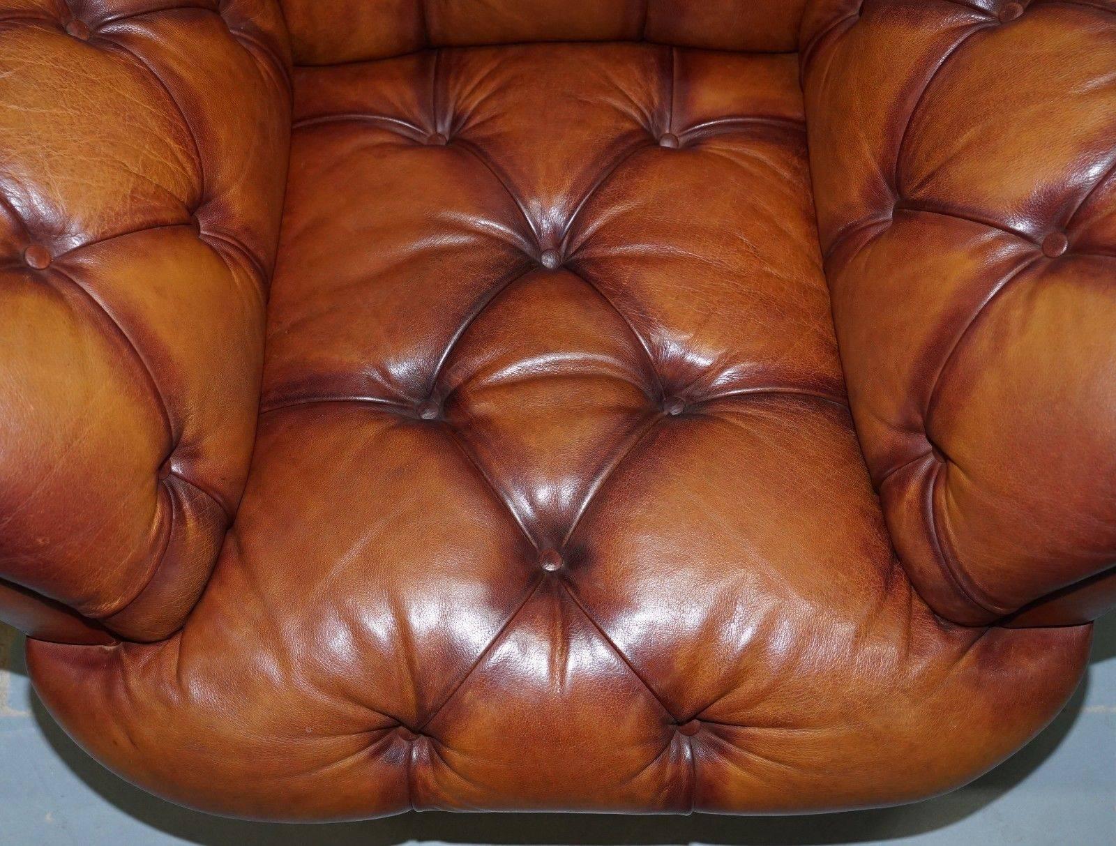 Hand-Crafted Tetrad Oskar Chesterfield Vintage Brown Leather Armchair Part of Suite