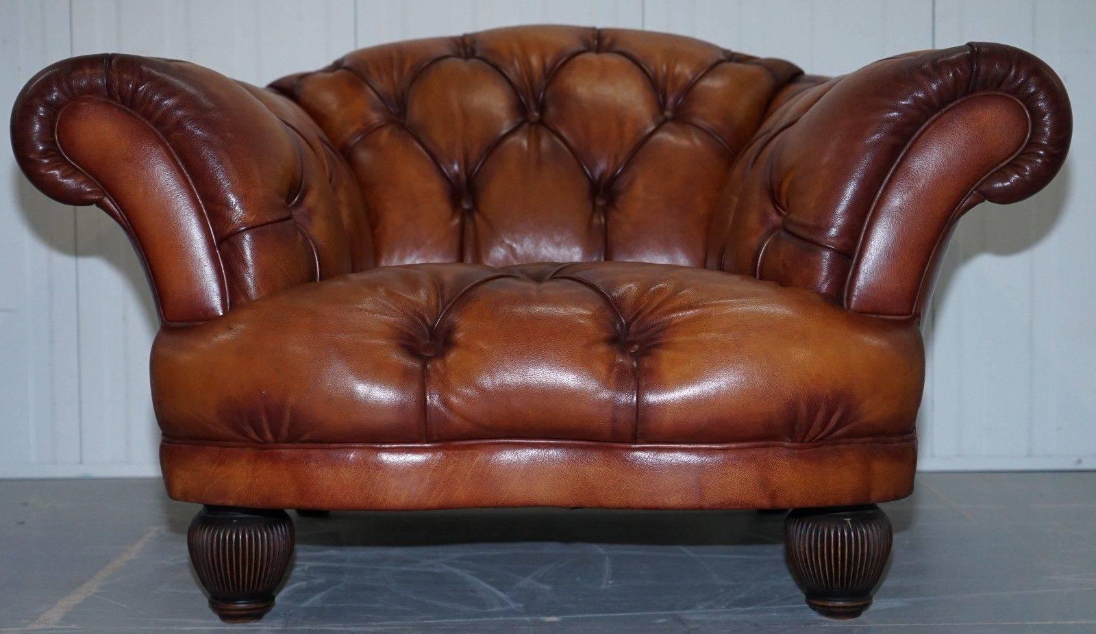 Contemporary Tetrad Oskar Chesterfield Vintage Brown Leather Armchair Part of Suite