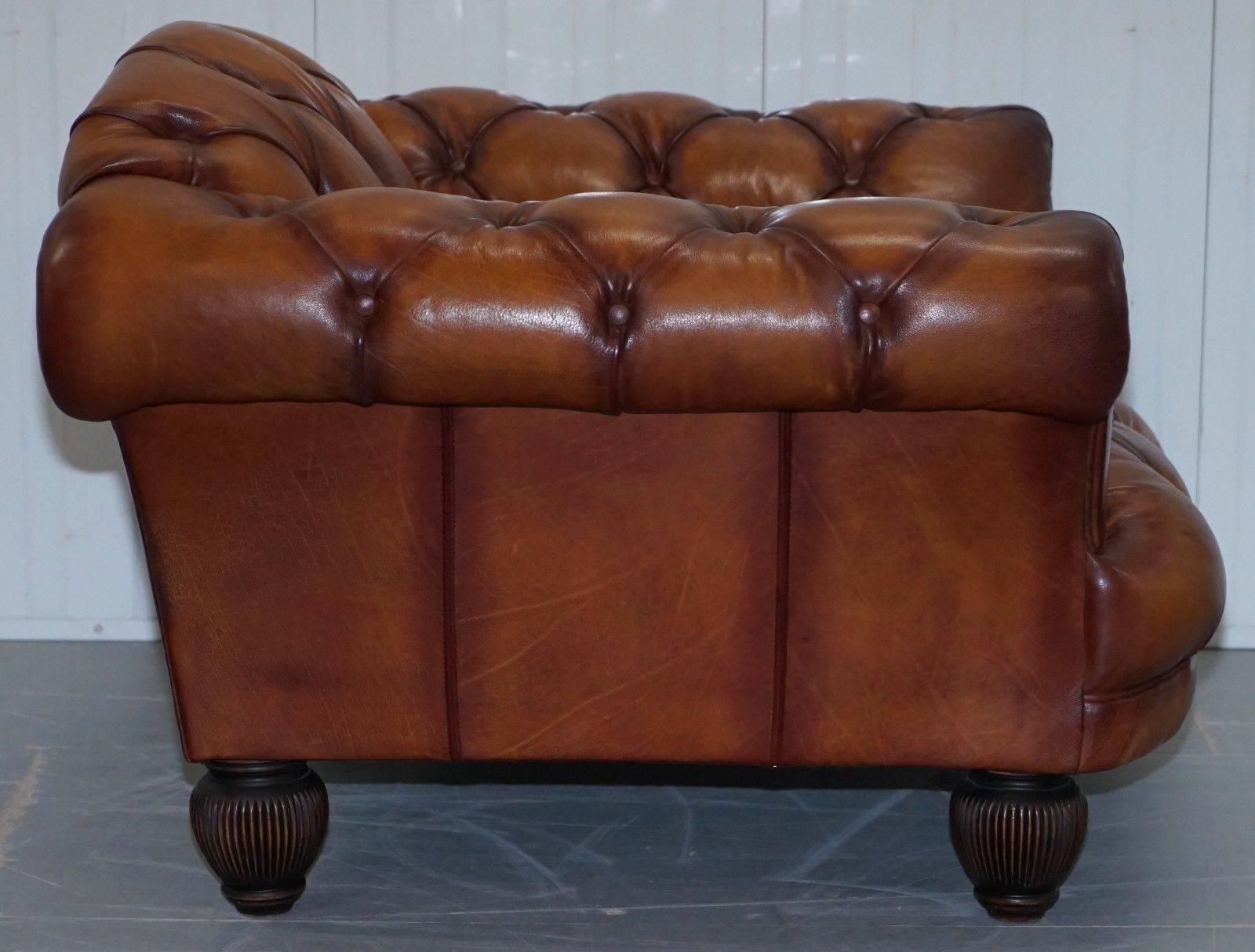 Tetrad Oskar Chesterfield Vintage Brown Leather Armchair Part of Suite 1