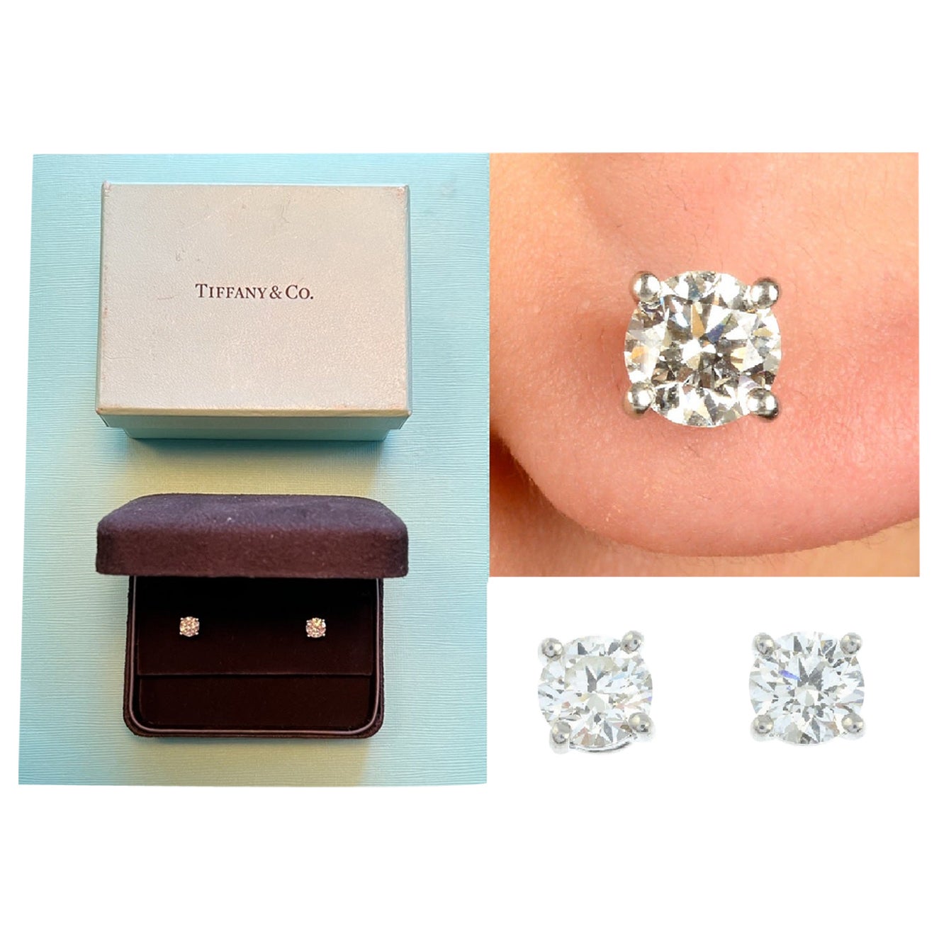 Rrp £ 20,000 Tiffany & Co. Orecchini in platino con diamanti solitari da 1,40 carati