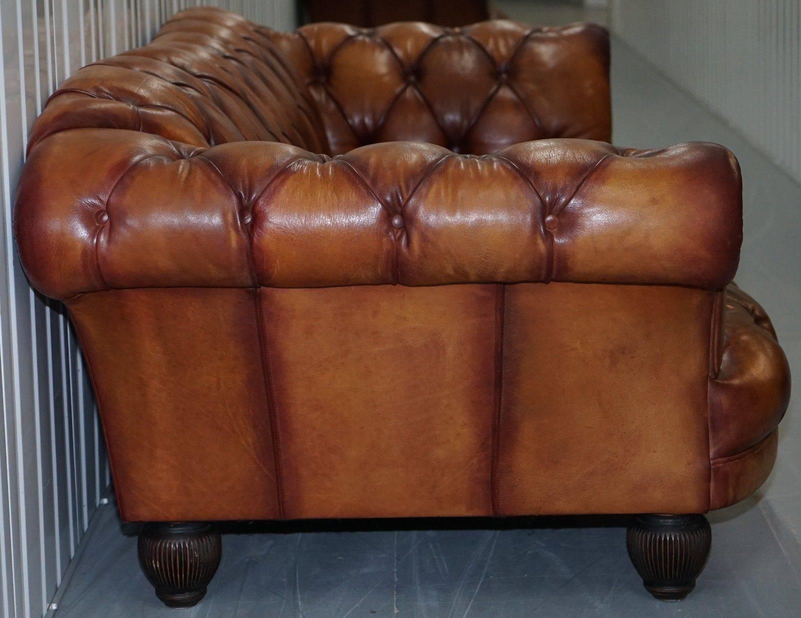 British Tetrad Oskar Chesterfield Vintage Brown Leather Sofa Part of a Suite