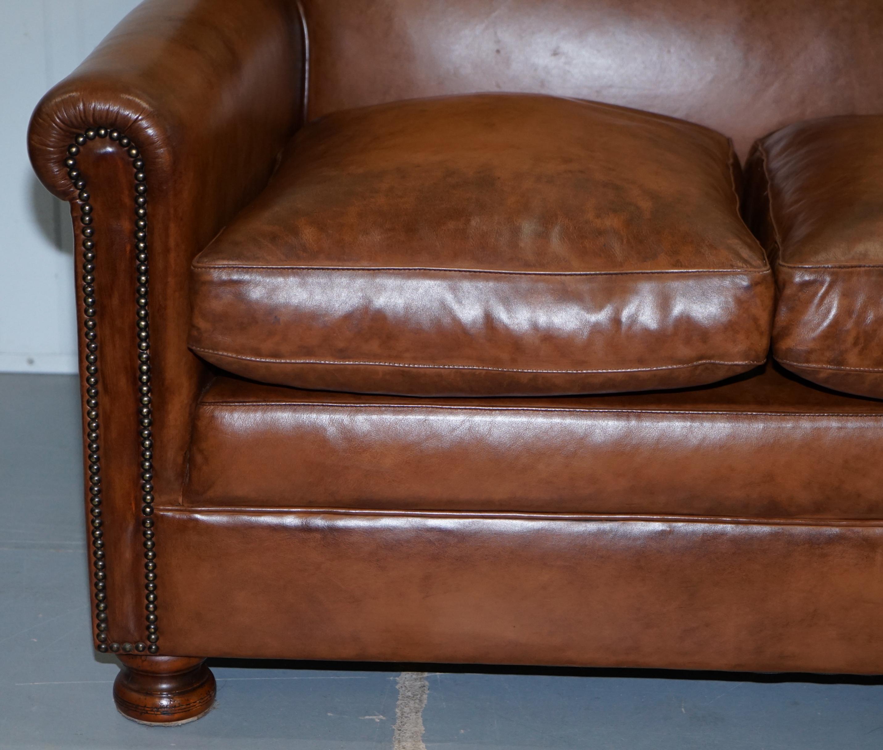 Tetrad Prince Three Seater Brown Leather Sofa Feather Filled Cushions 10
