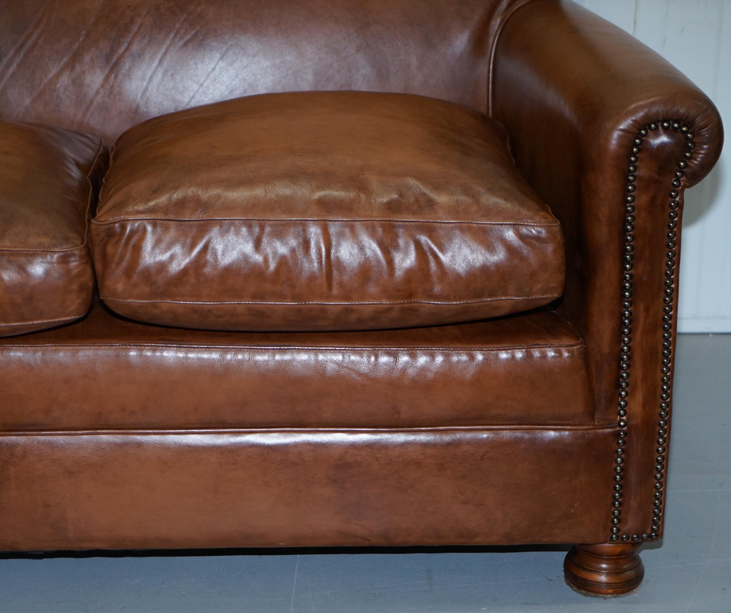 Tetrad Prince Three Seater Brown Leather Sofa Feather Filled Cushions 12