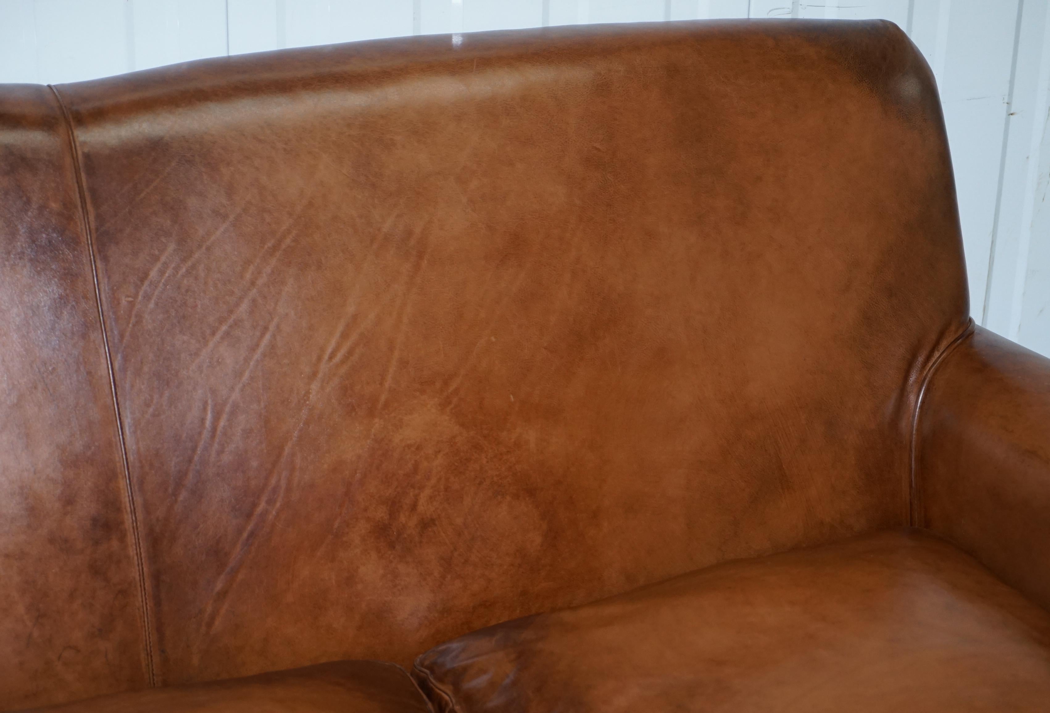 Hand-Crafted Tetrad Prince Three Seater Brown Leather Sofa Feather Filled Cushions