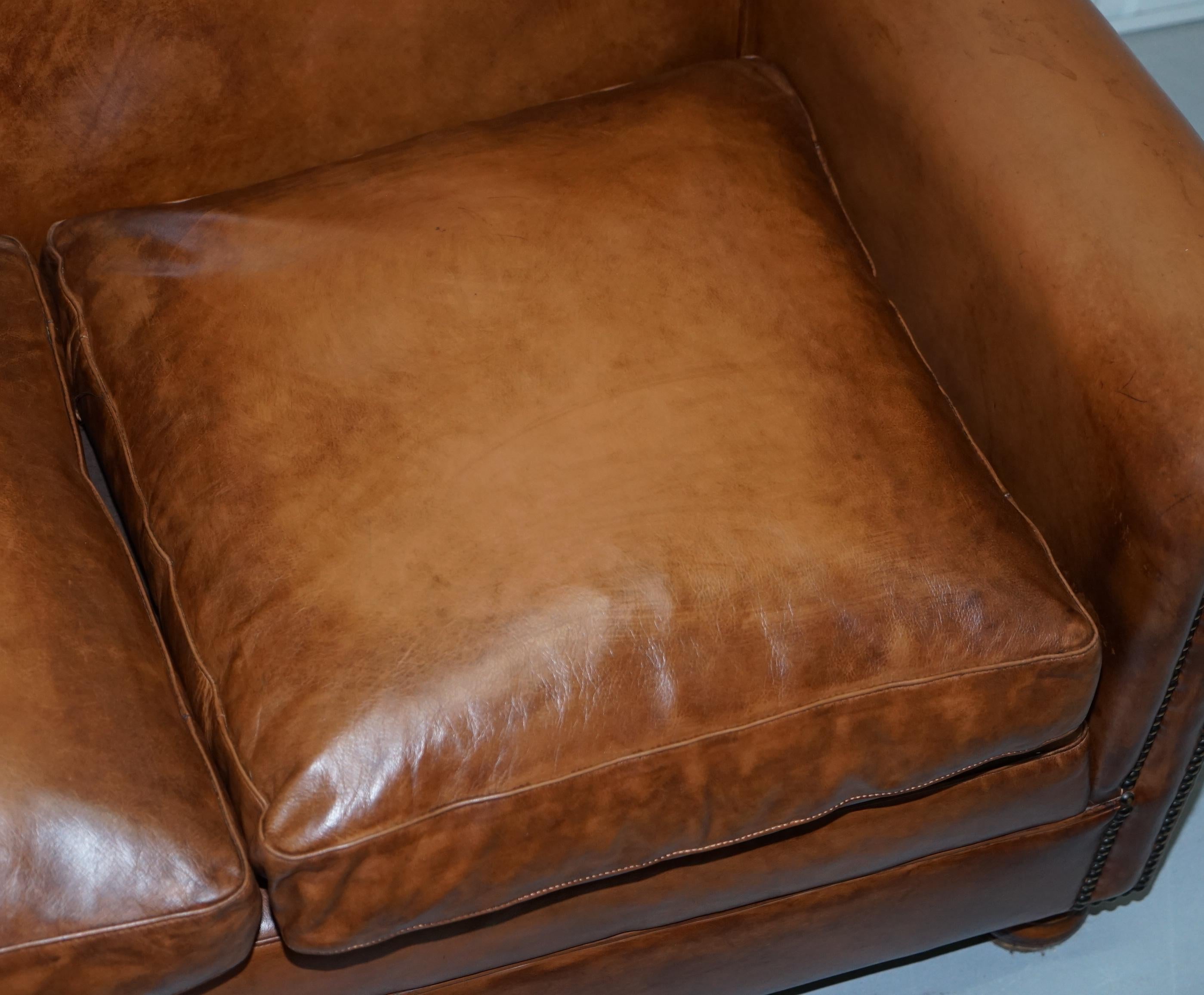 Contemporary Tetrad Prince Three Seater Brown Leather Sofa Feather Filled Cushions