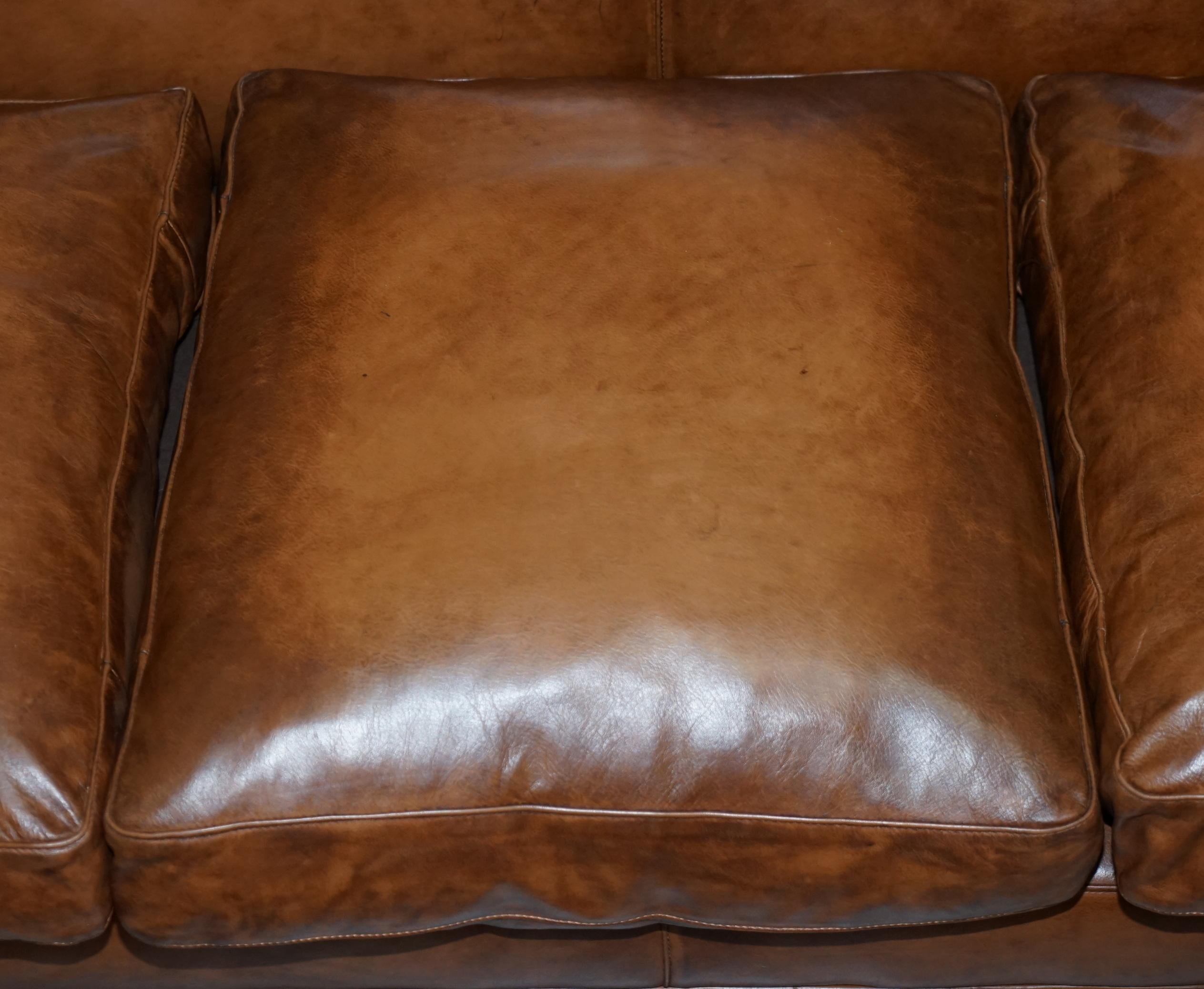 Tetrad Prince Three Seater Brown Leather Sofa Feather Filled Cushions 1
