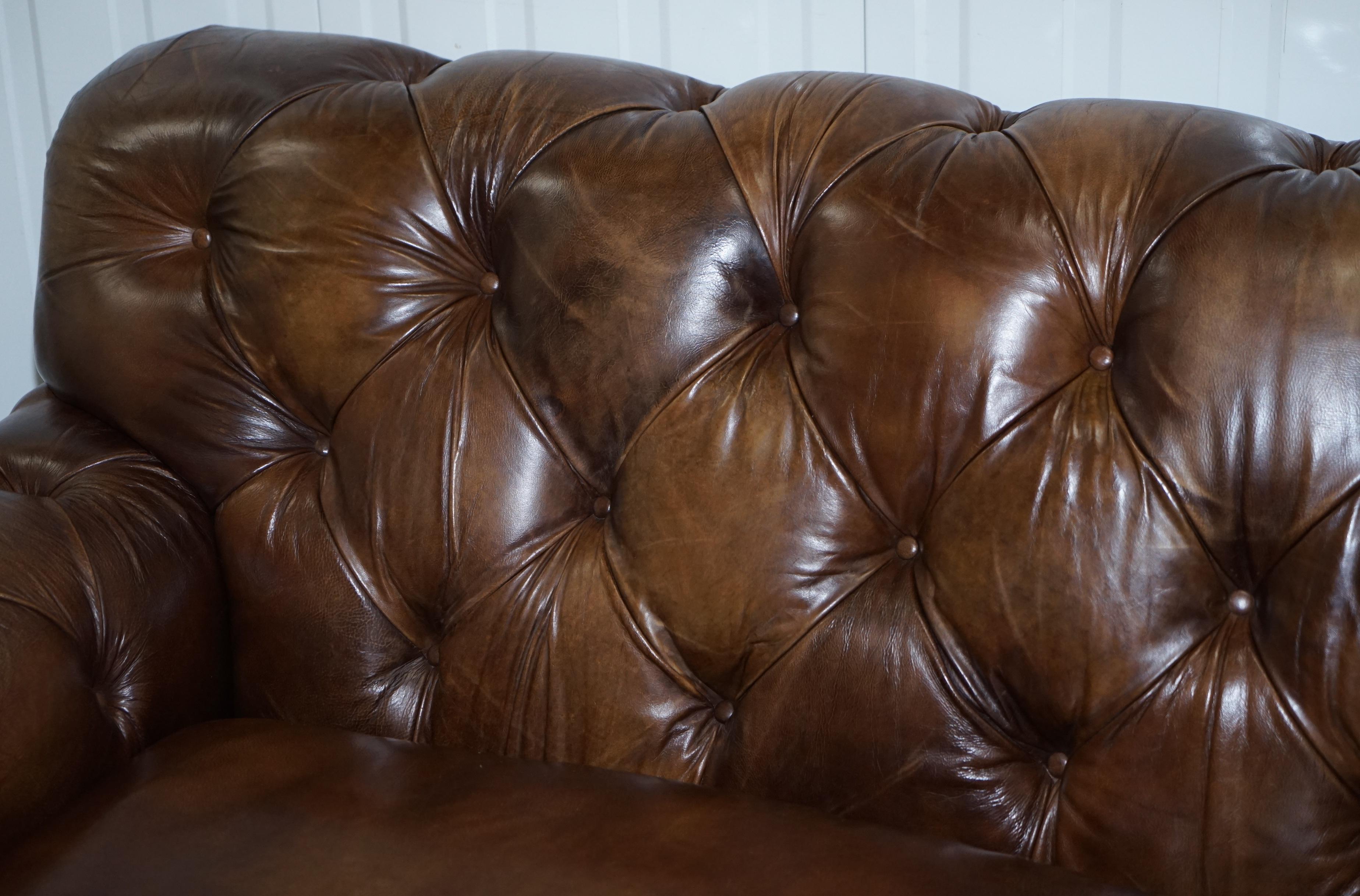 Hand-Crafted Timothy Oulton Chesterfield Brown Leather Large Sofa Feather Cushions