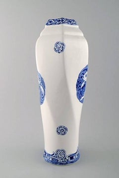 Rörstrand, Large Vase in Faience Decorated with Fish, 1920s