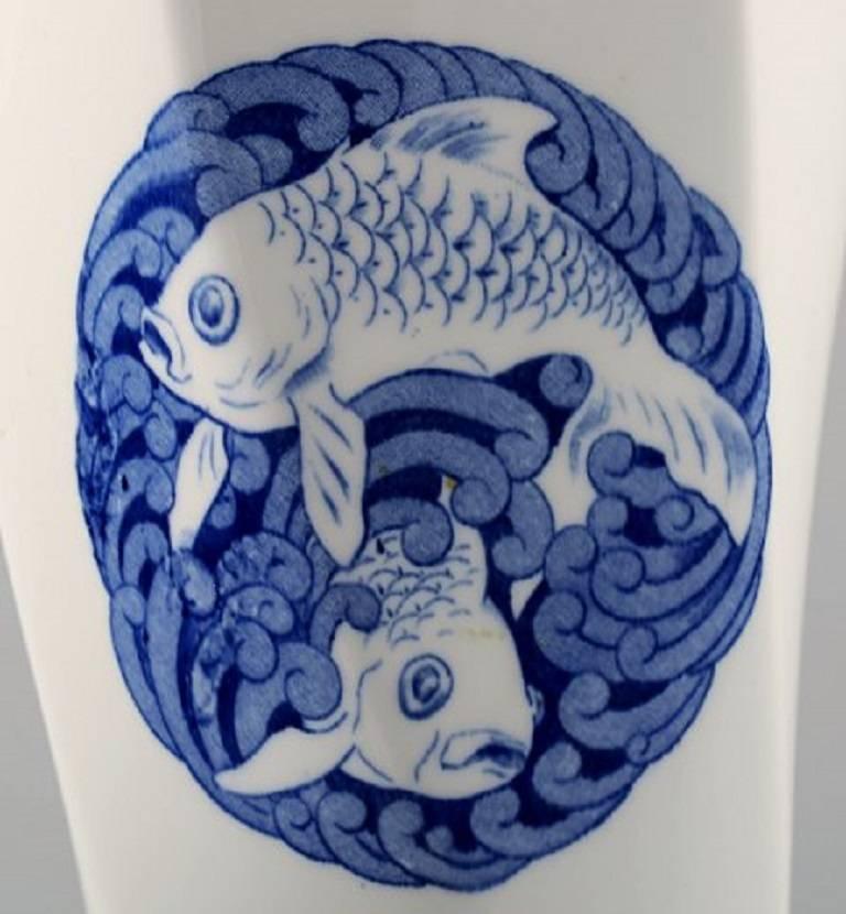 Rörstrand, Large Vase in Faience Decorated with Fish, 1920s In Excellent Condition For Sale In Copenhagen, DK