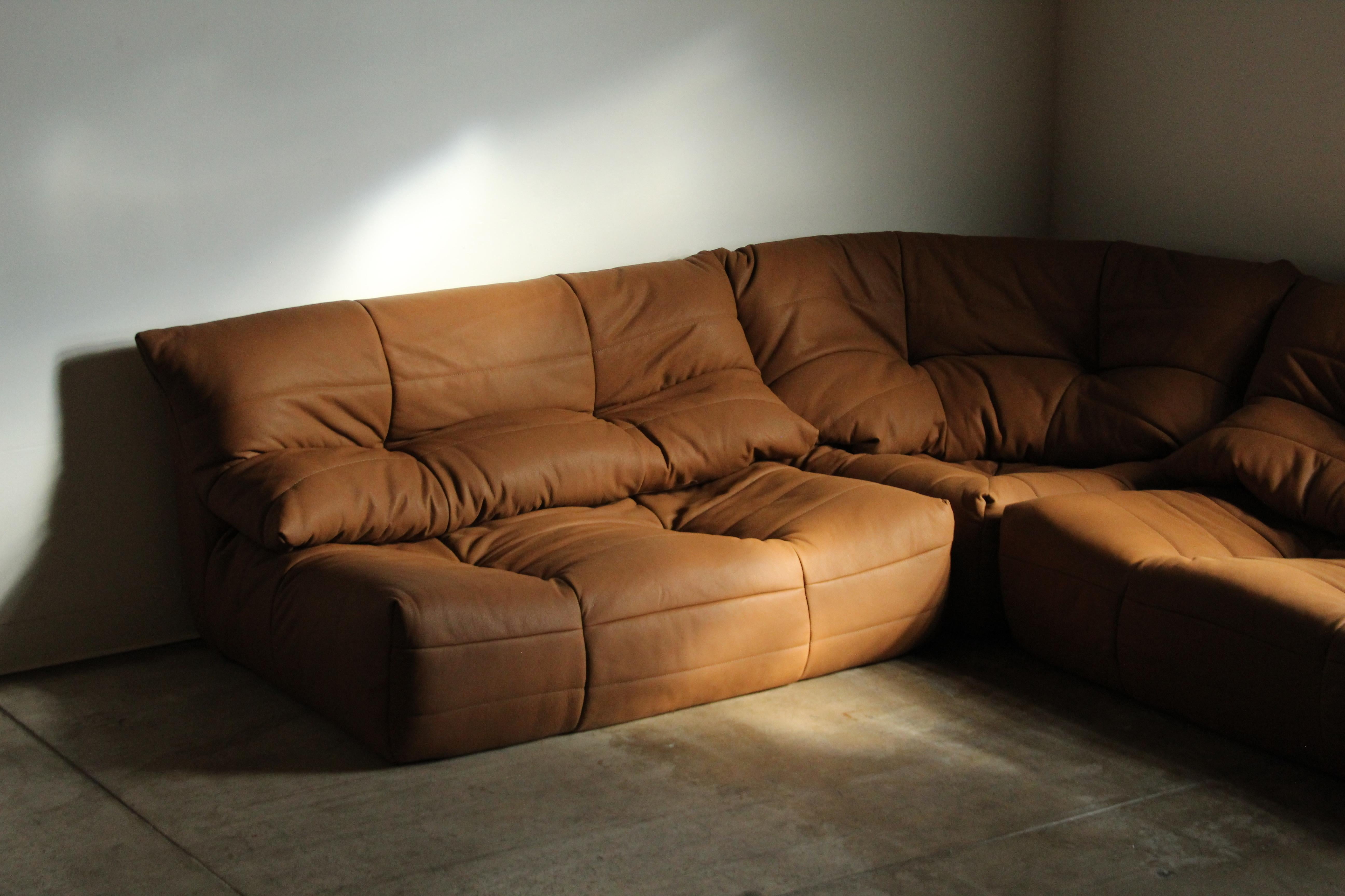 Michel Ducaroy Style Modular Leather Corner Sofa, 1970s 5