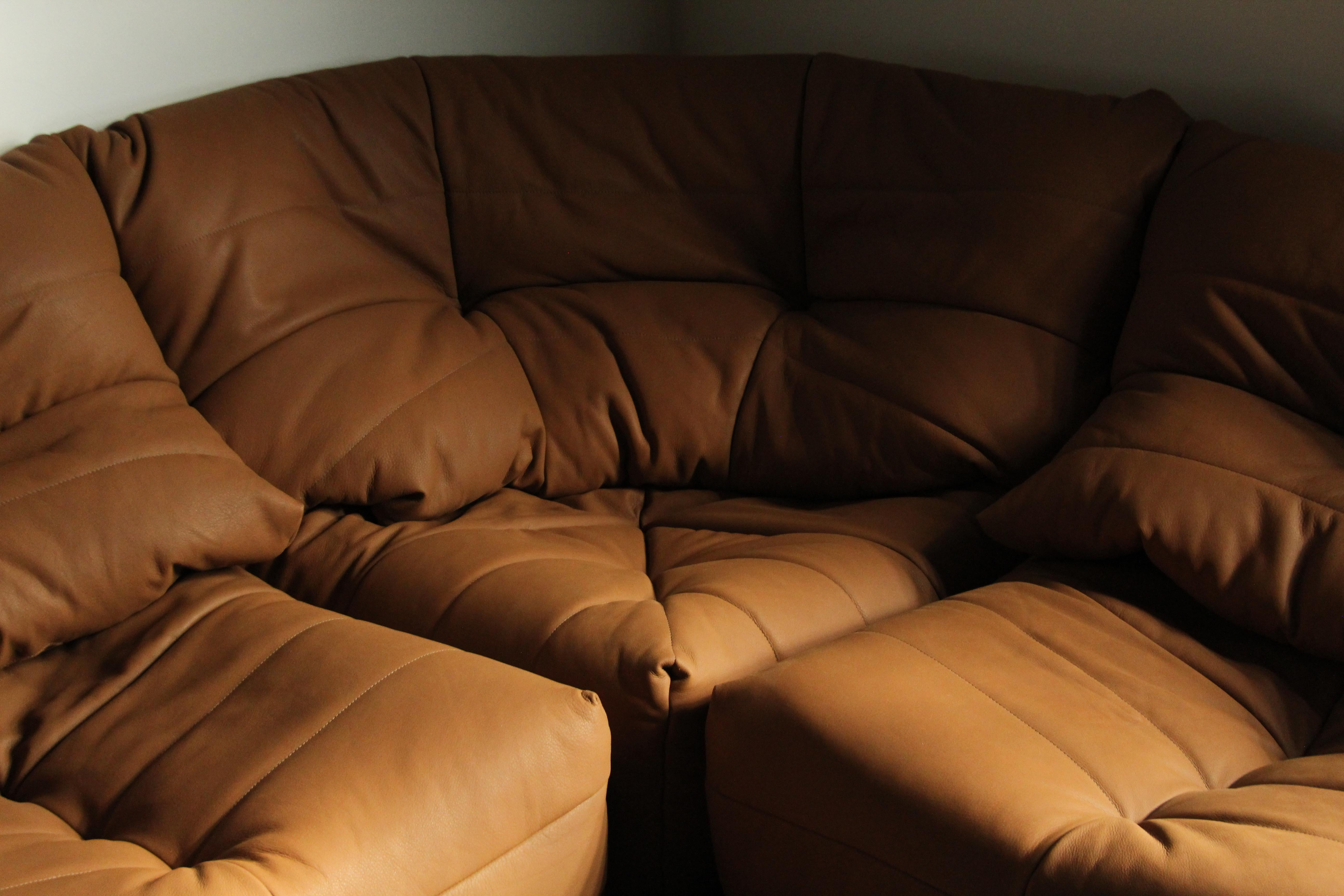 Michel Ducaroy Style Modular Leather Corner Sofa, 1970s 6
