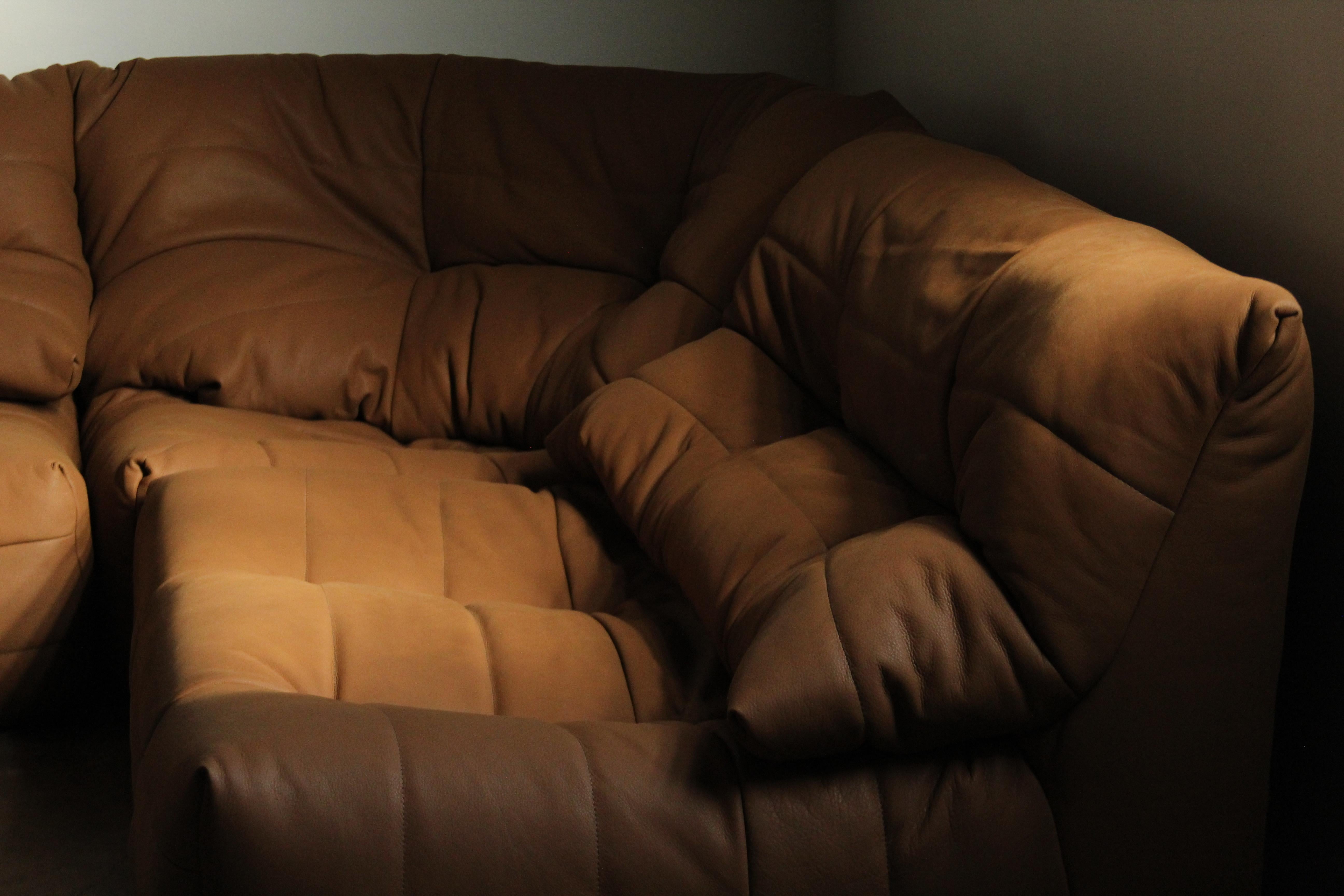 Michel Ducaroy Style Modular Leather Corner Sofa, 1970s 7